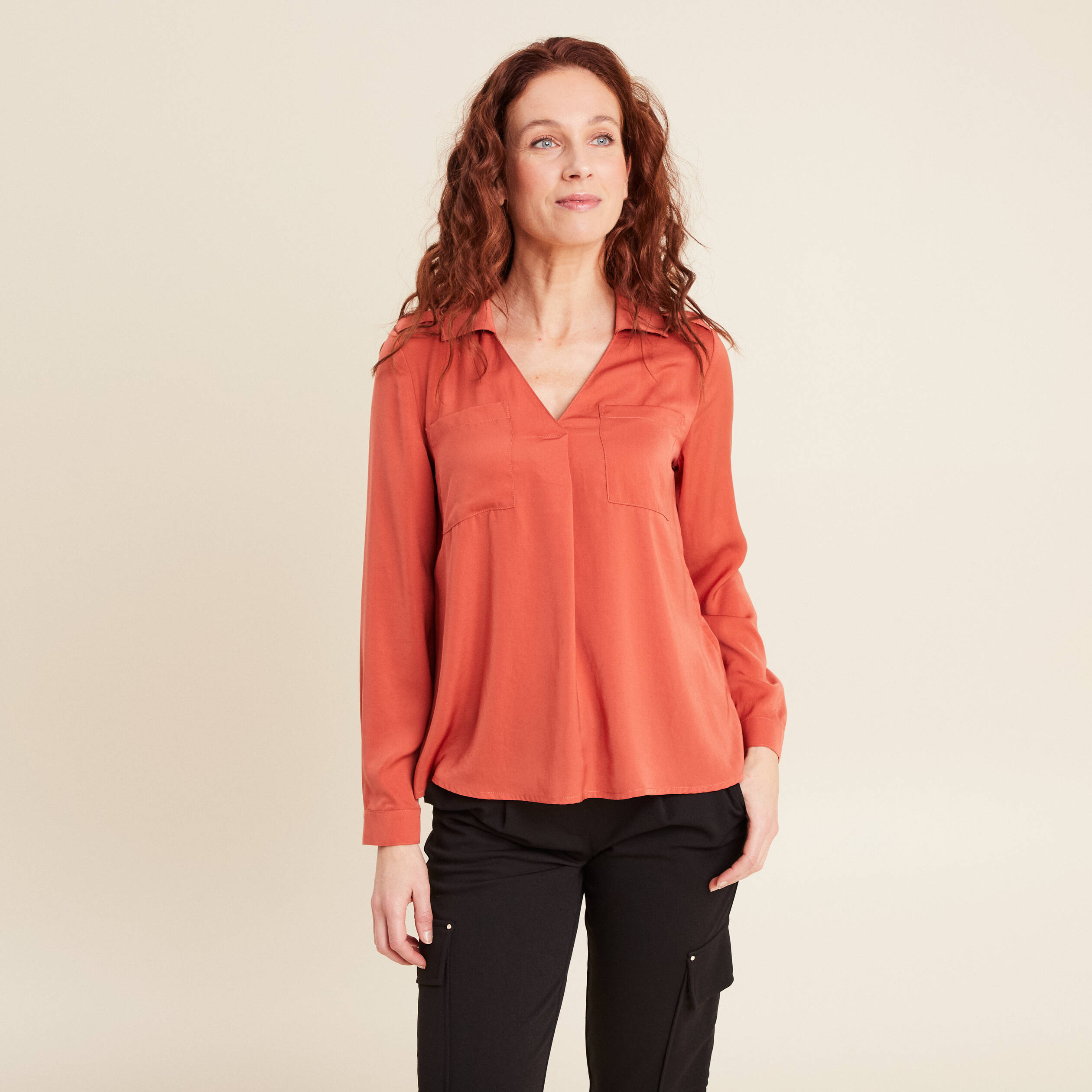 blouse manches longues satin vieux rose femme Blouse manches longues satin vieux rose femme