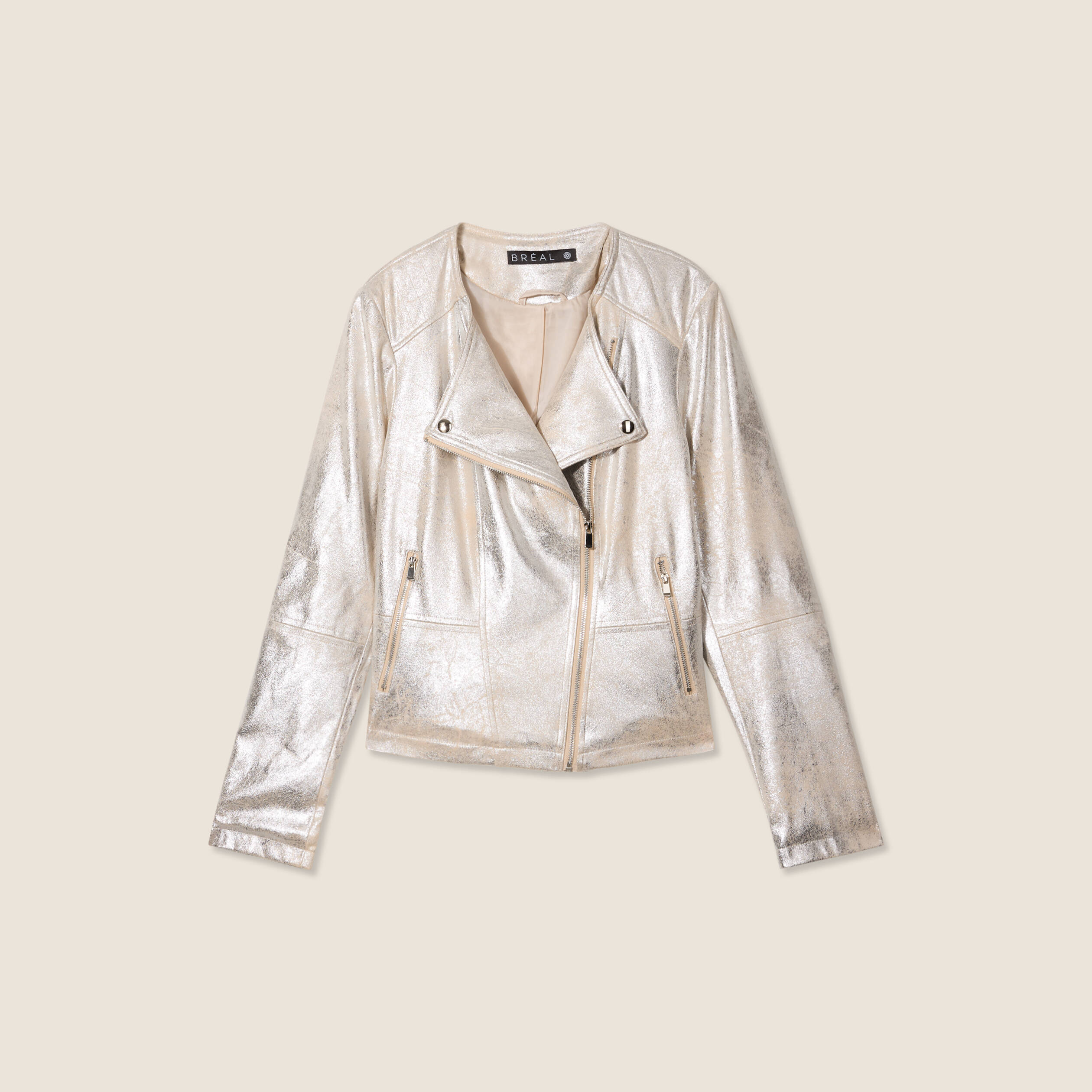 Veste droite zippée couleur argent femme