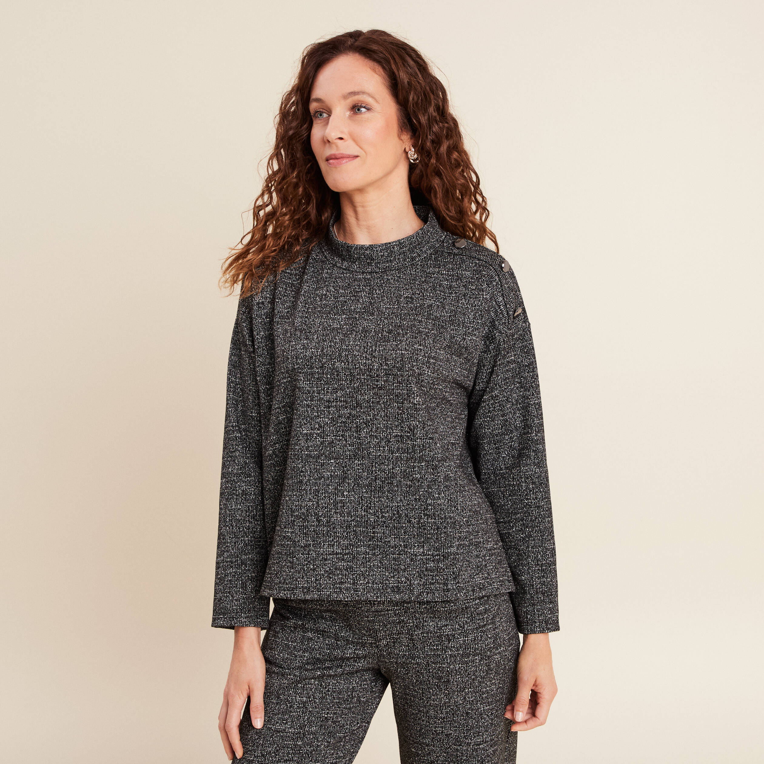 Sweat manches longues col montant gris femme