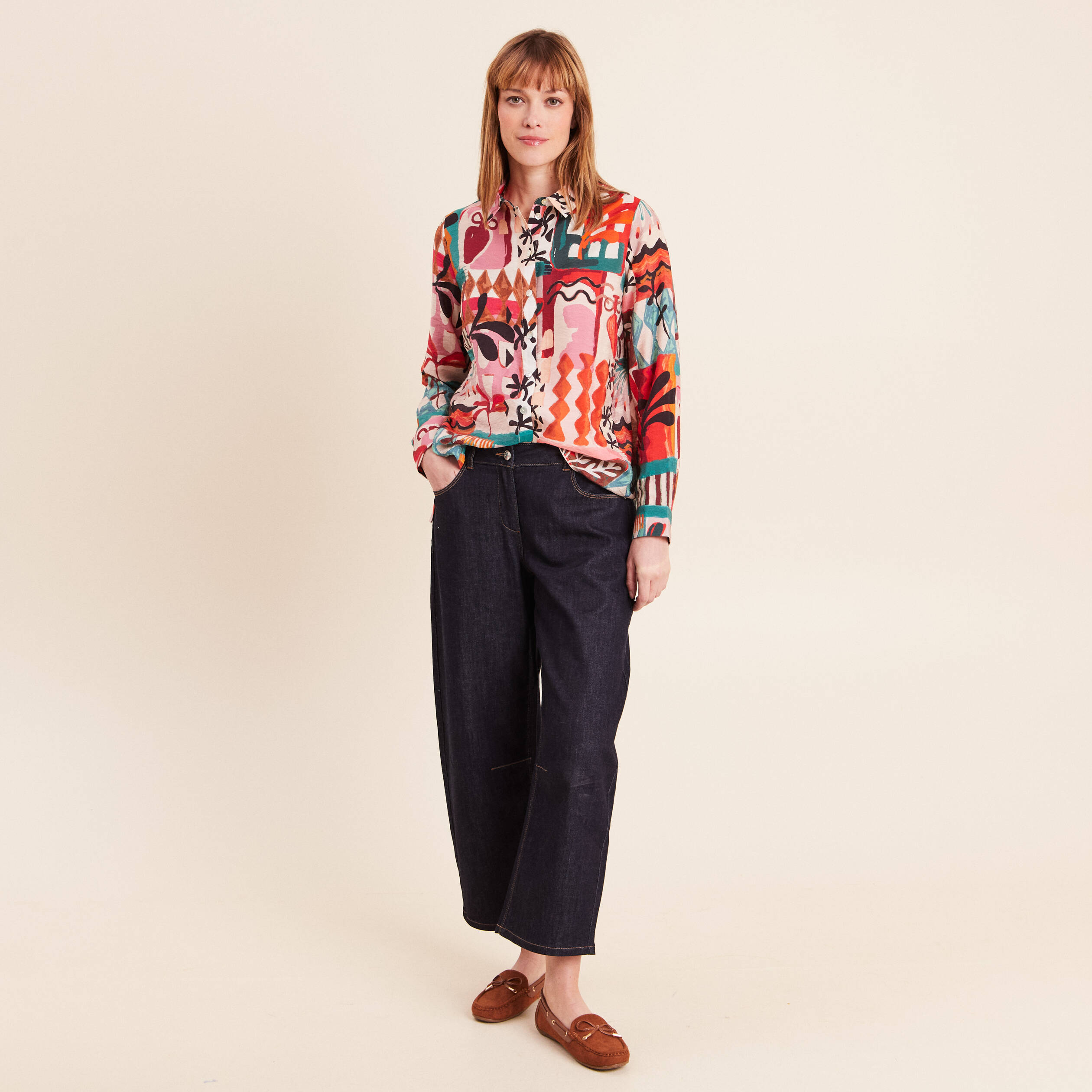 Chemise manches longues fluide orange femme