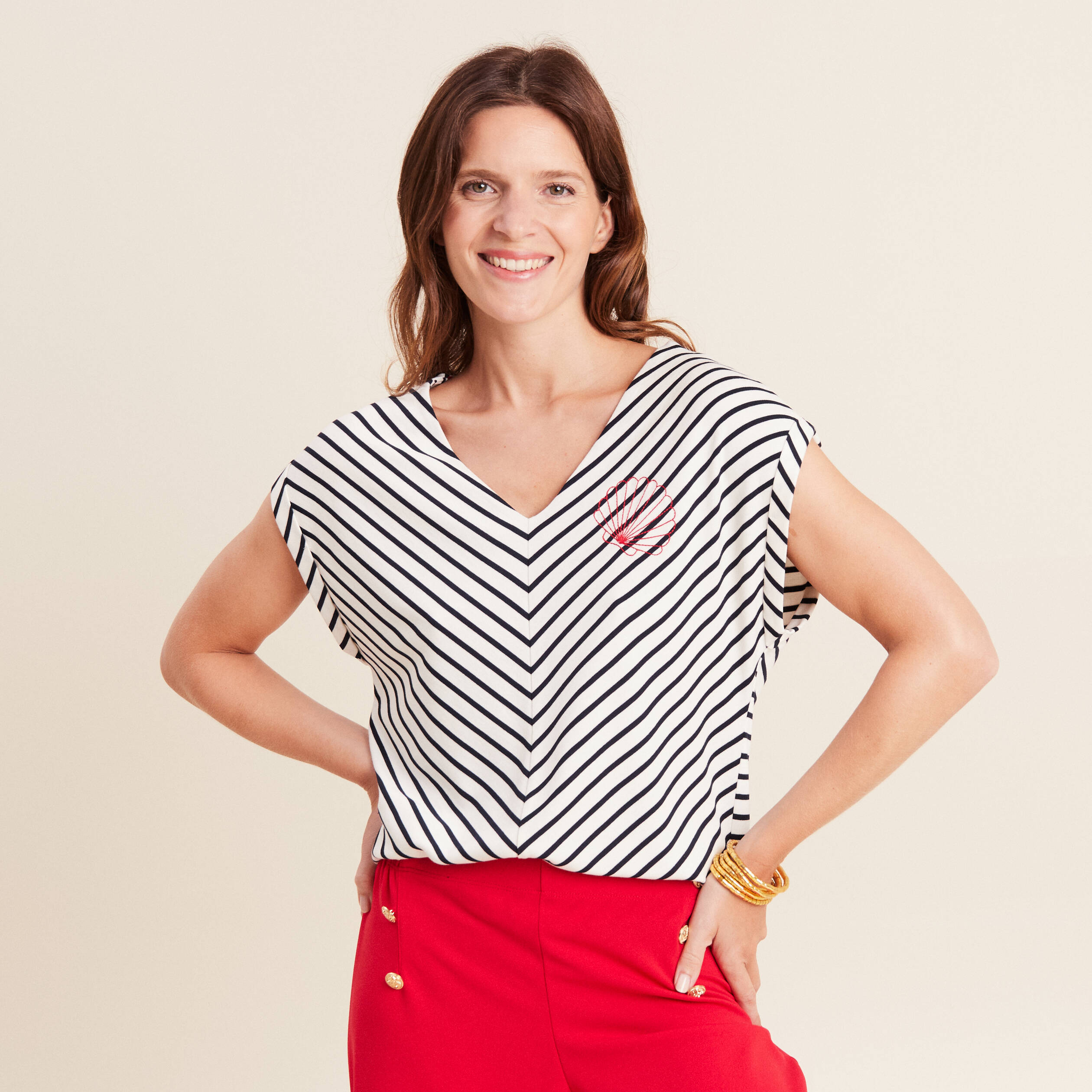 T-shirt manches courtes brodé blanc femme