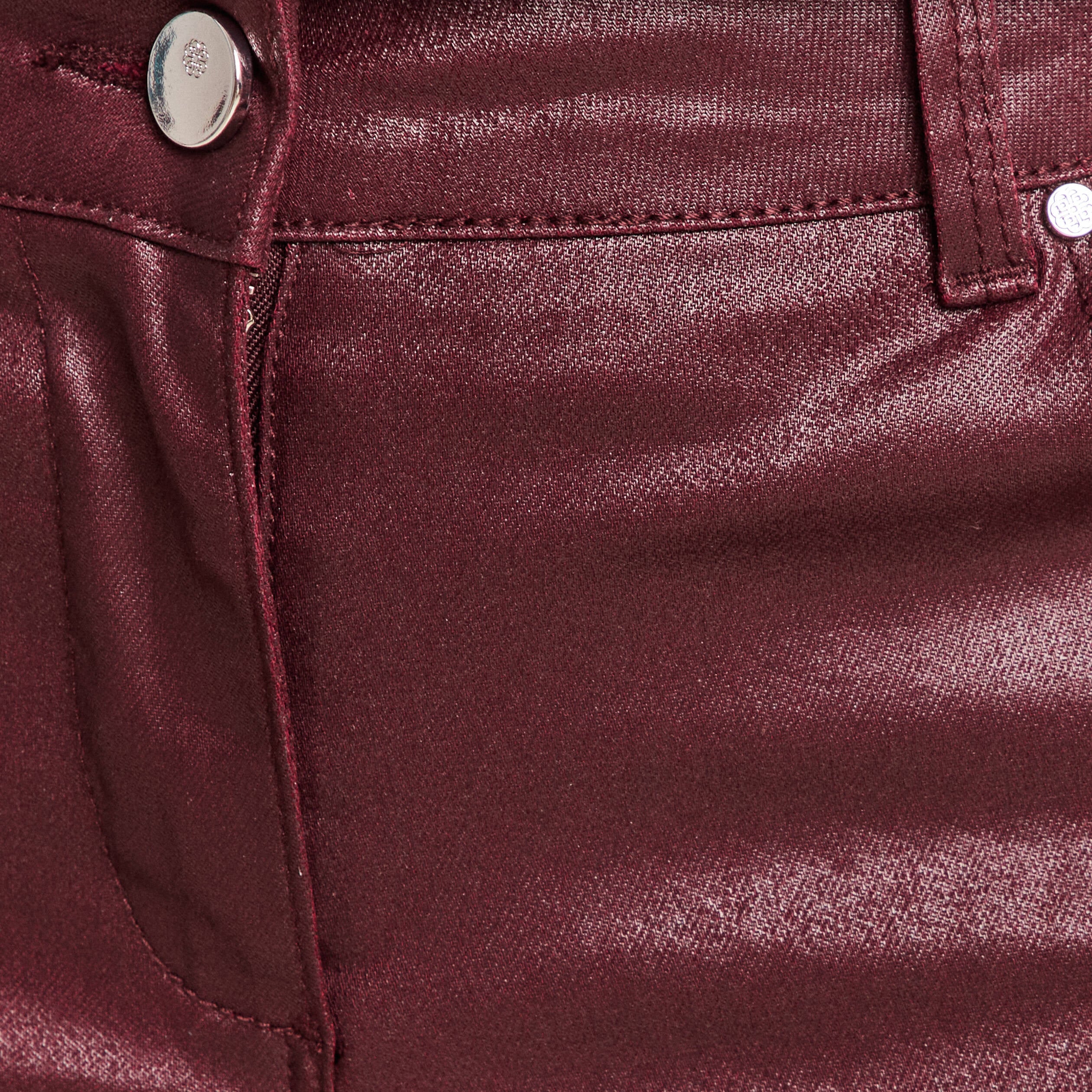 Pantalon enduit coupe large bordeaux femme