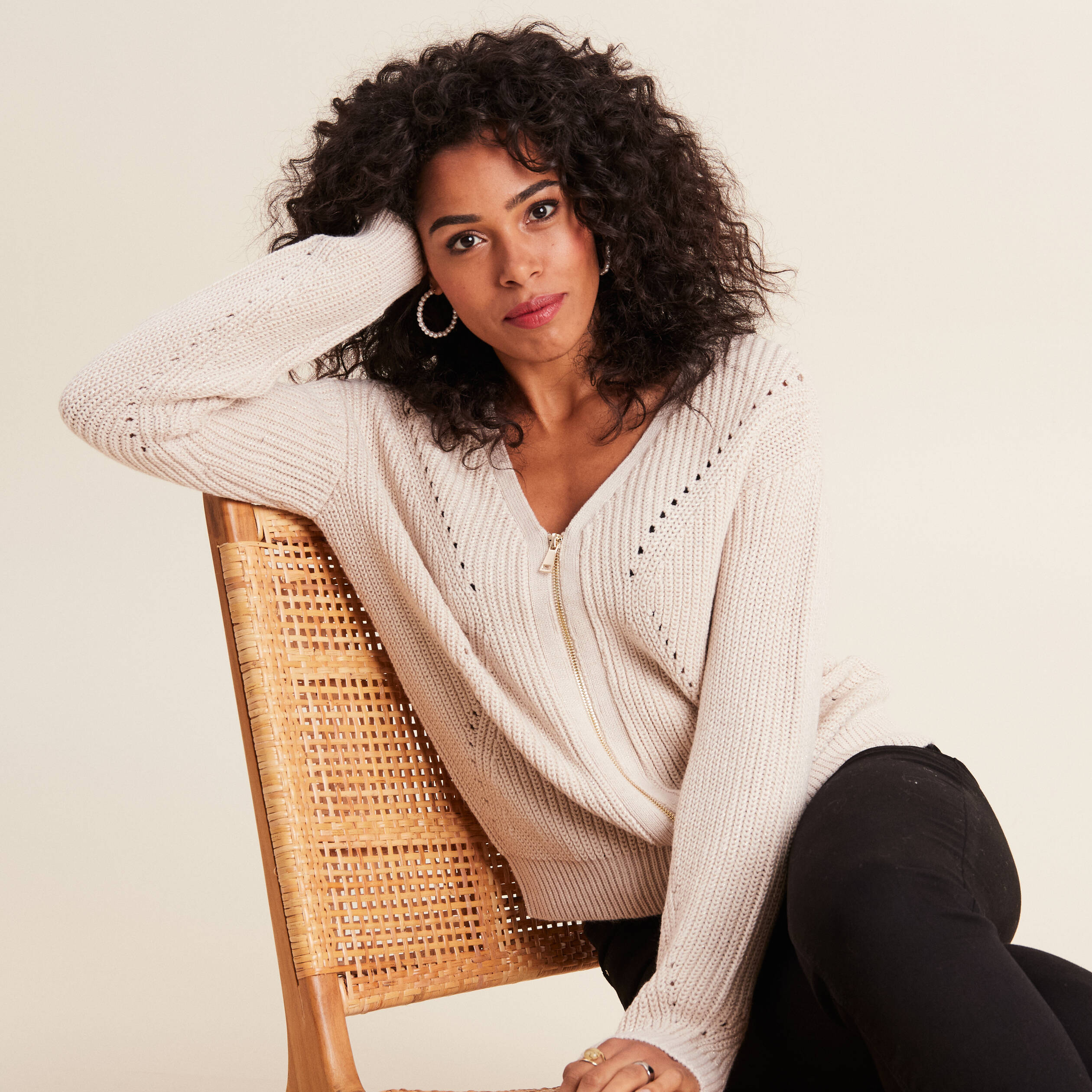Cream Combishort en crochet à manches longues | Boohoo
