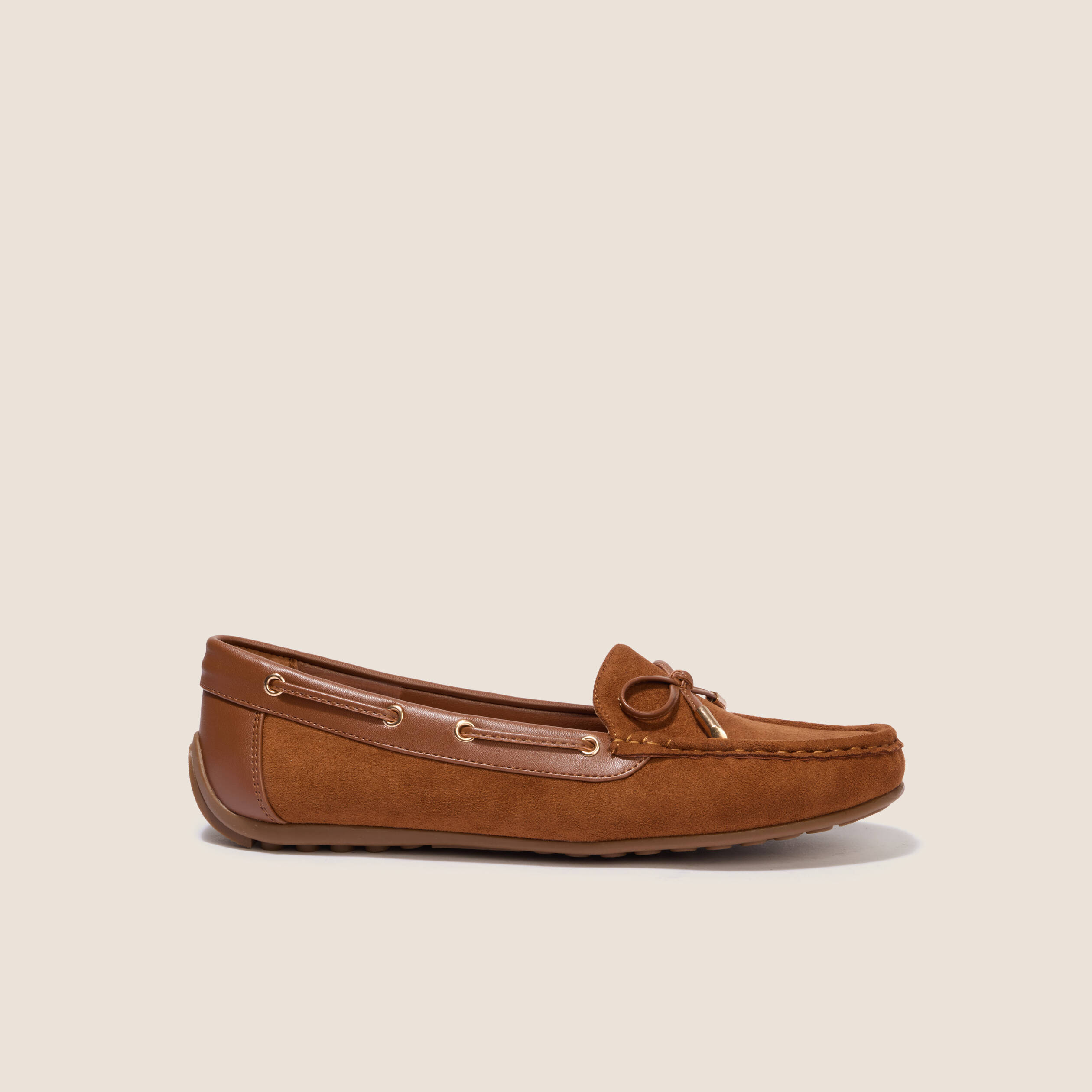 Mocassins aspect daim marron cognac femme
