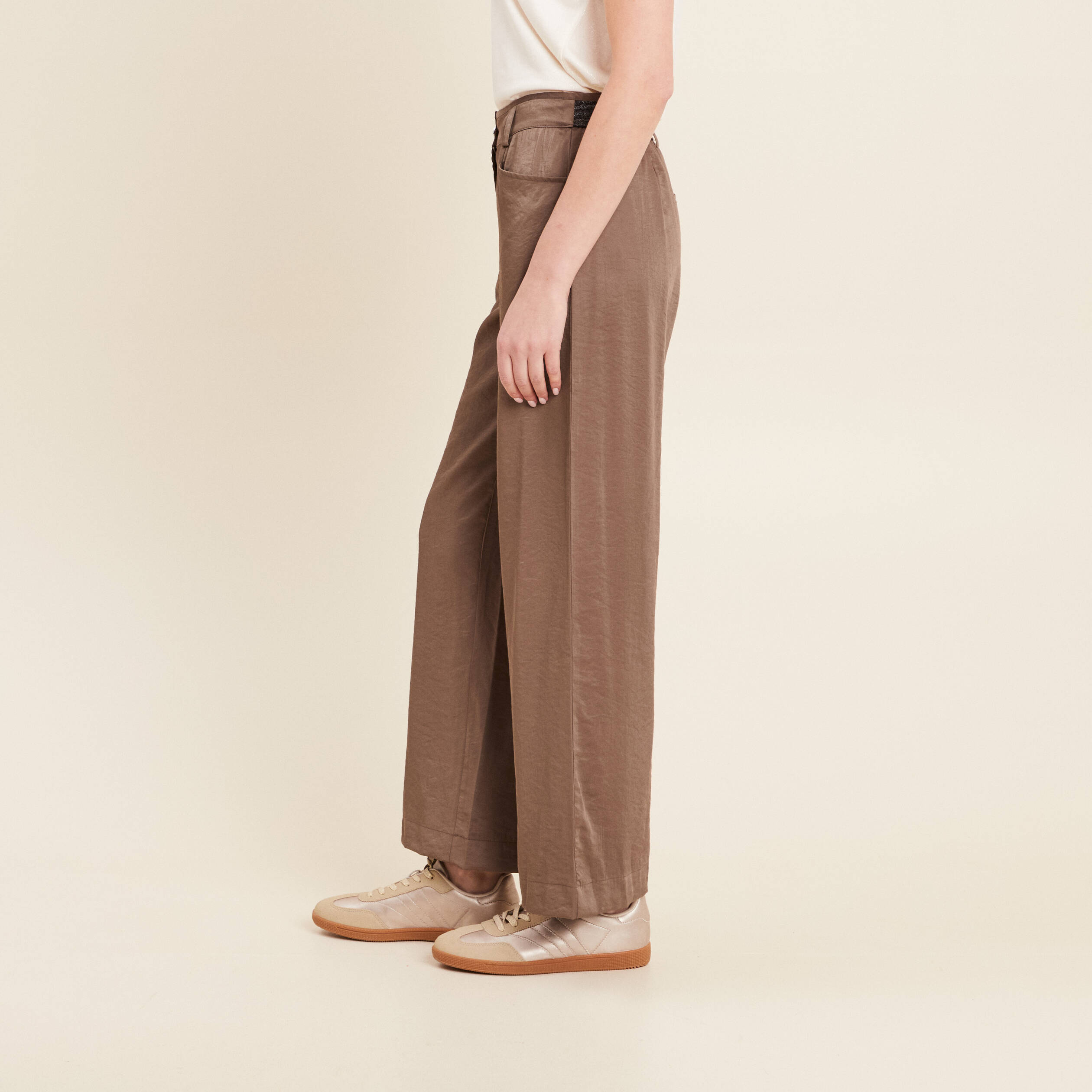 pantalon large taille haute taupe femme Pantalon large taille haute taupe femme