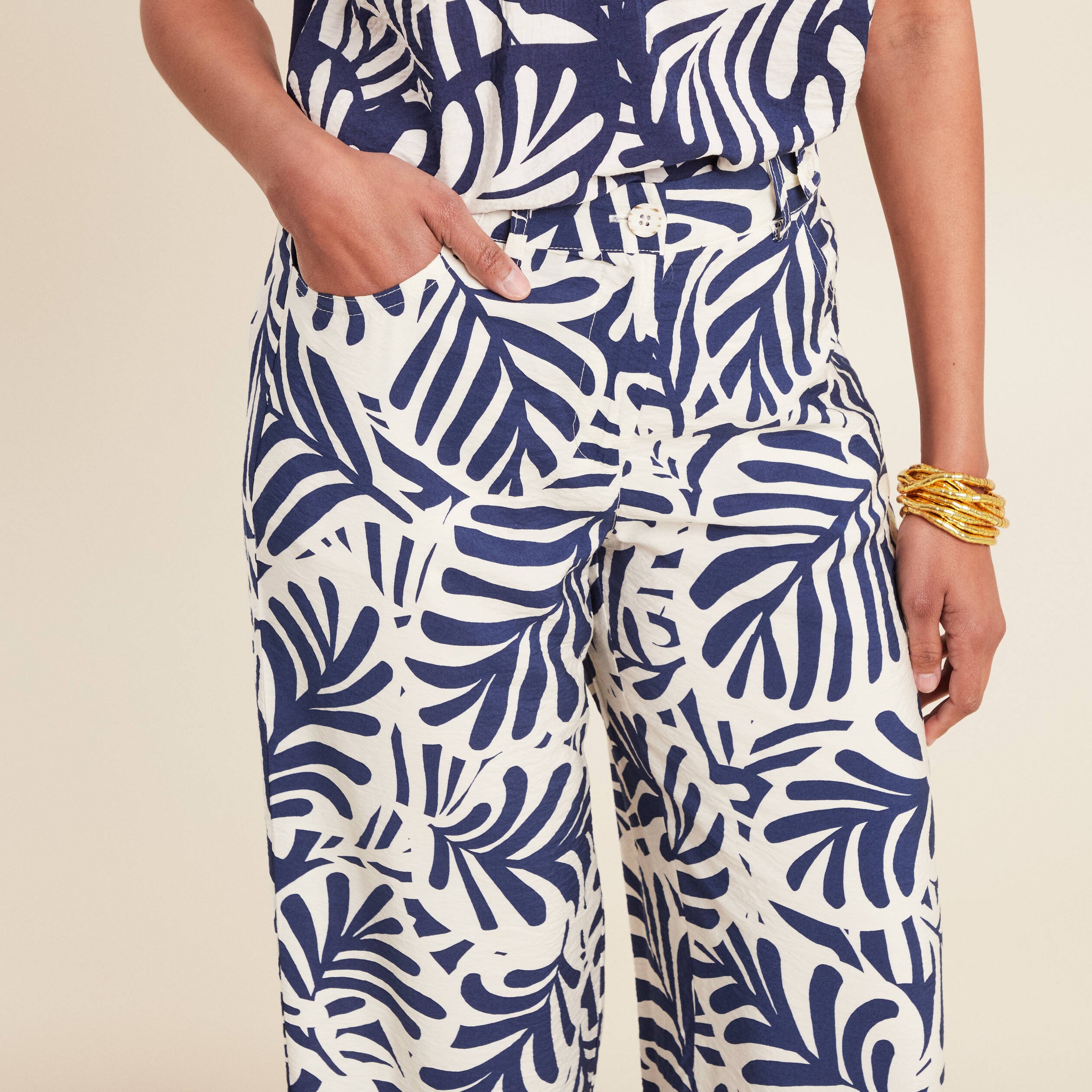 Pantalon flou taille haute blanc femme