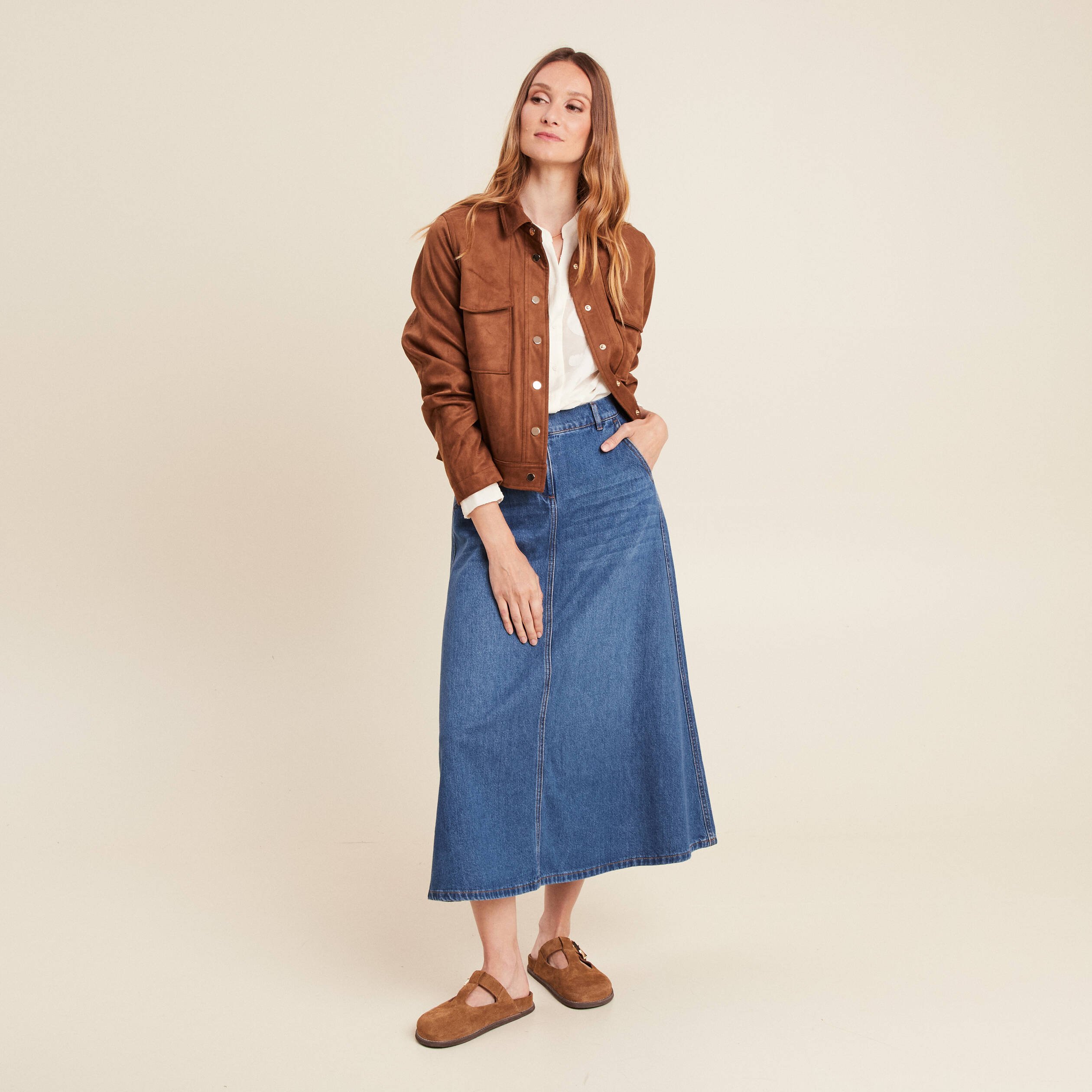 Chemise ample manches longues ecru femme