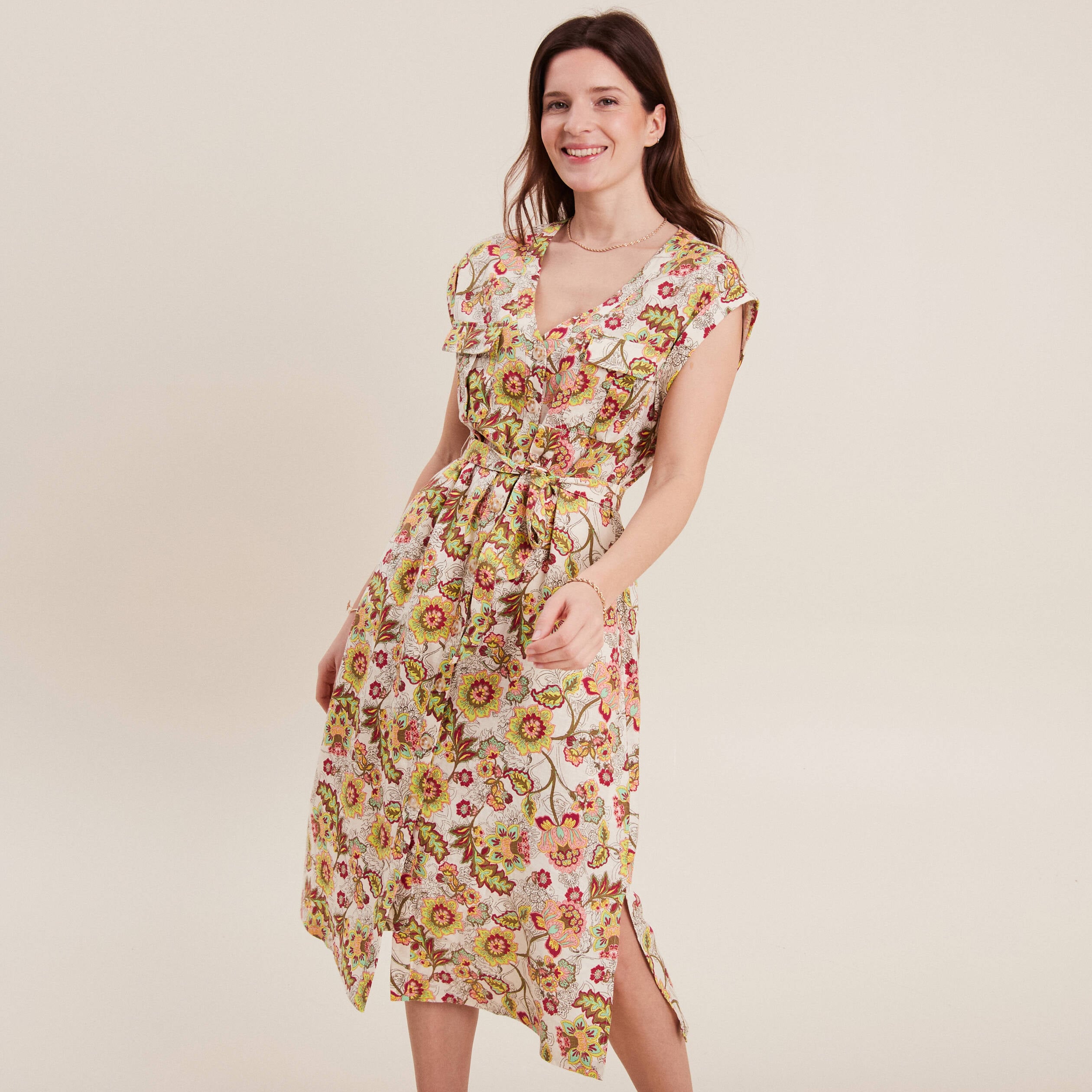 Robe chemise boutonn&eacute;e blanc femme