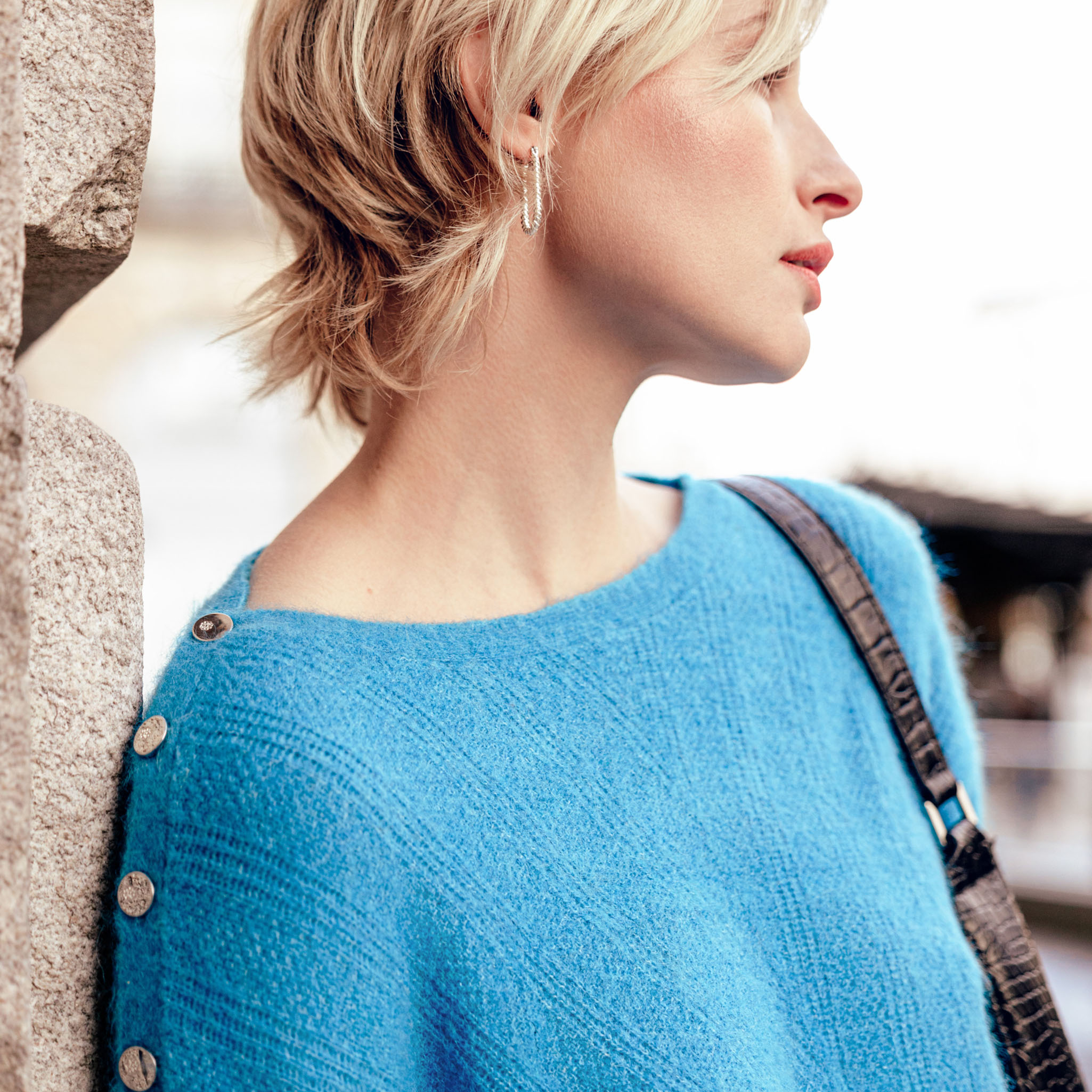 Pull manches longues bleu femme