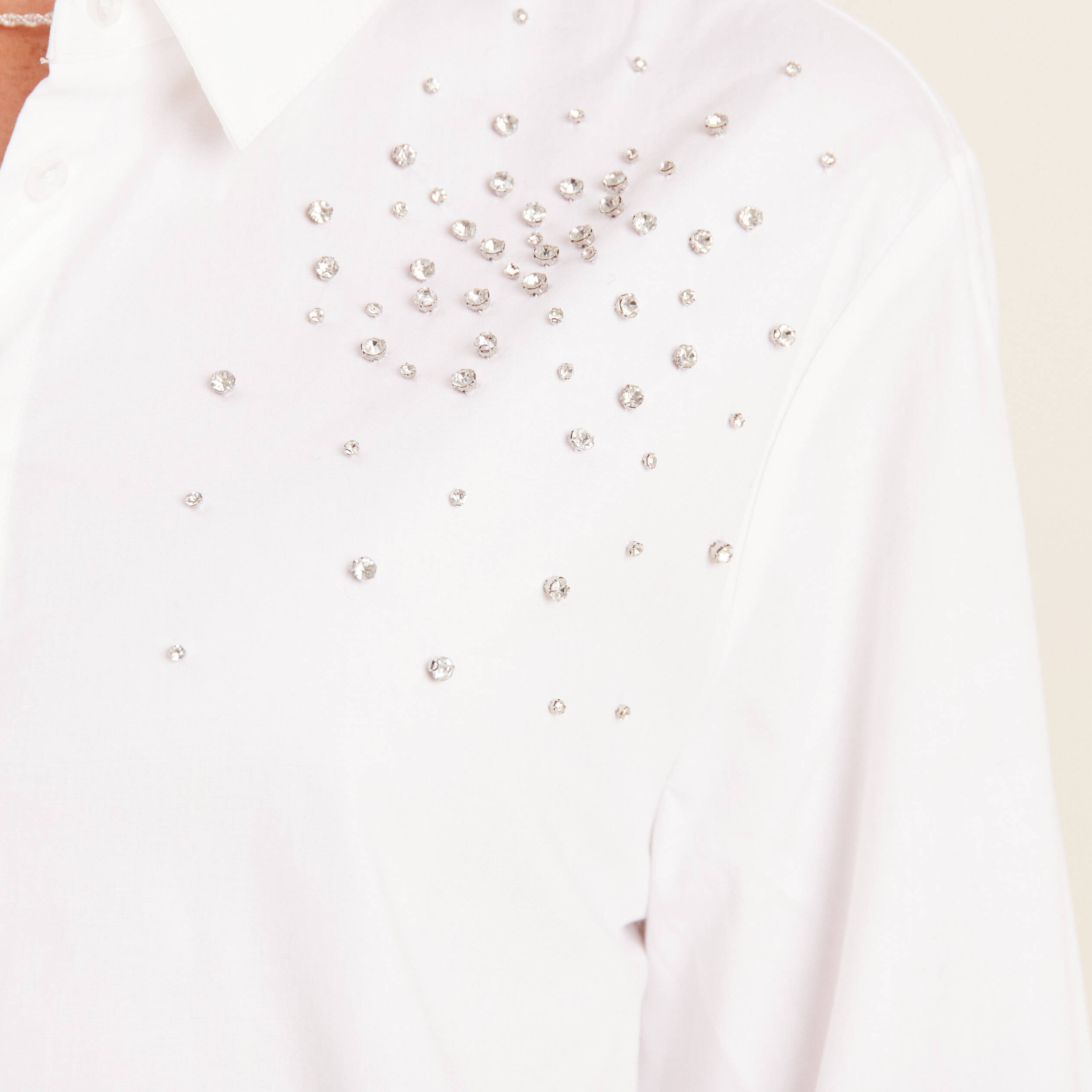 Chemise manches longues strass ecru femme