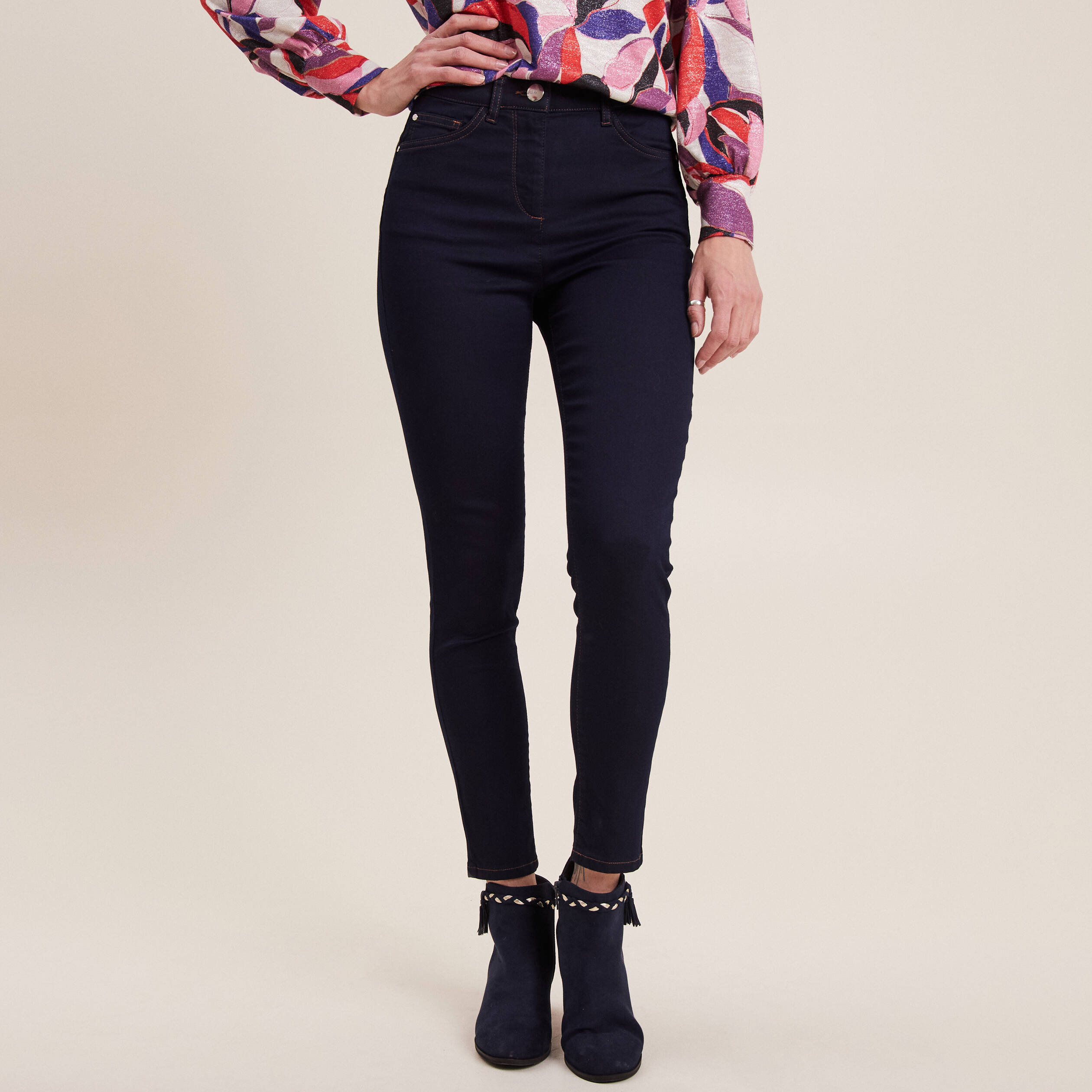 Pantalon léger taille haute 7/8ème denim brut femme