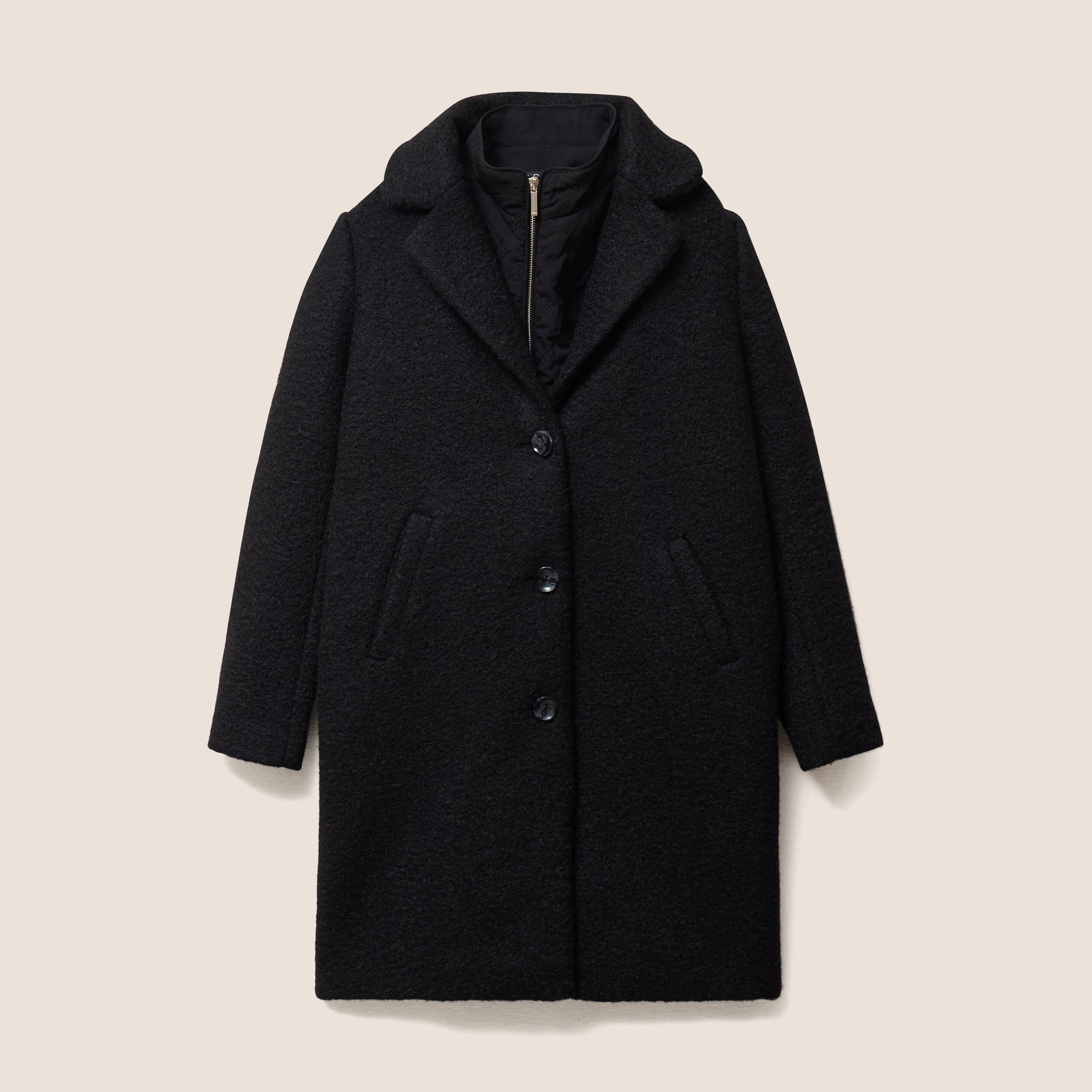 Manteau 3 en 1 col montant doubl&eacute; noir femme