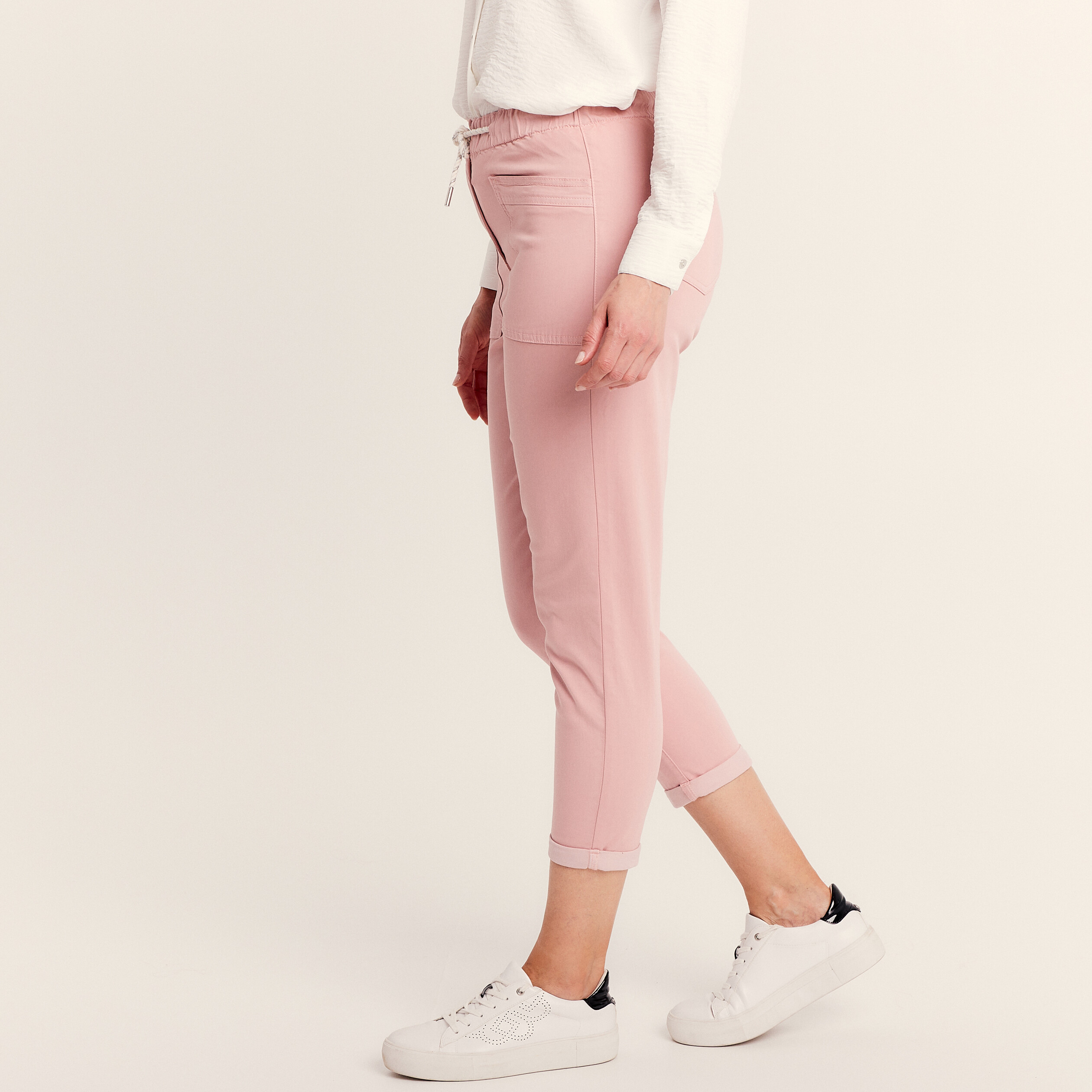 Pantalon coupe droite à coulisse rose pastel femme