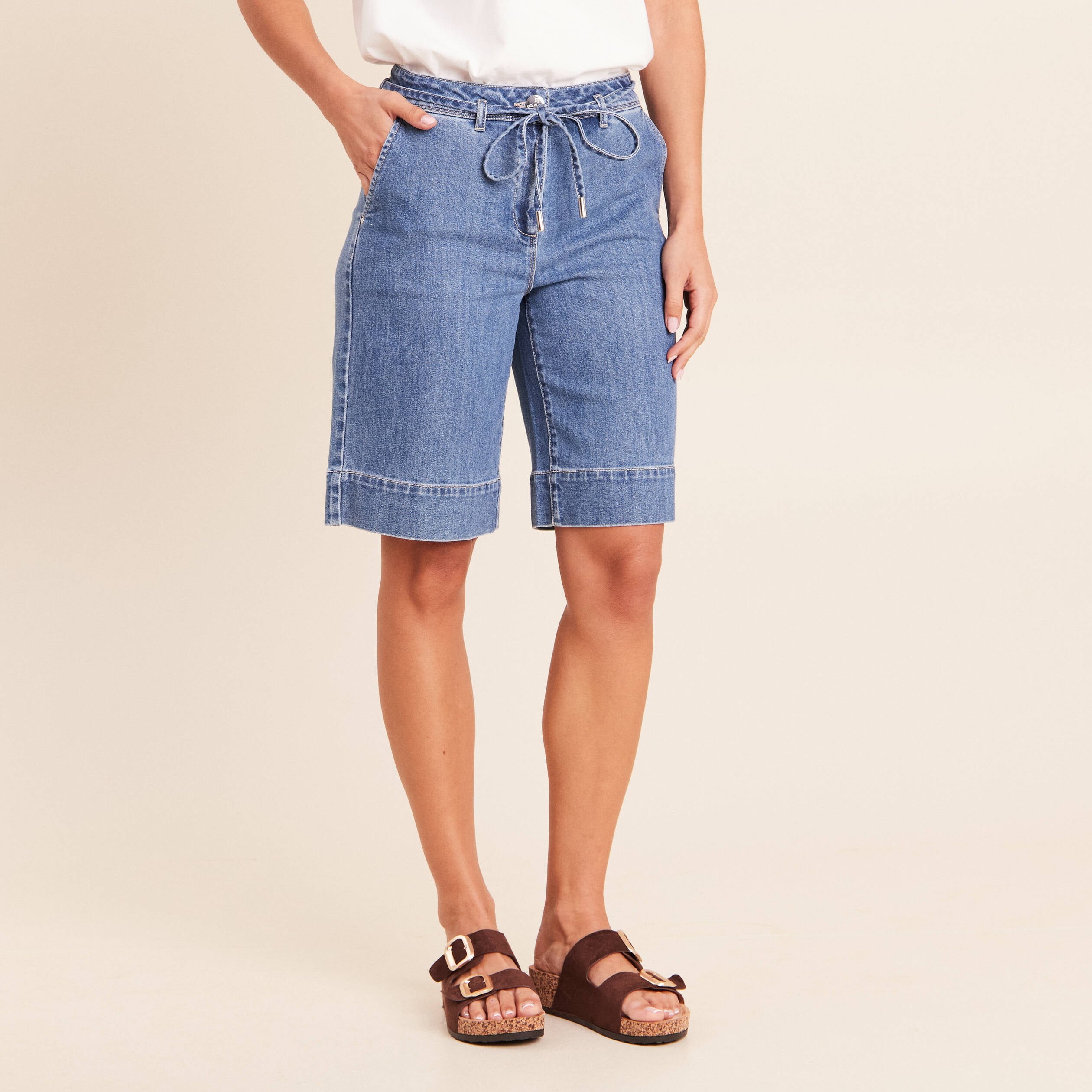 Bermuda en jean denim stone femme