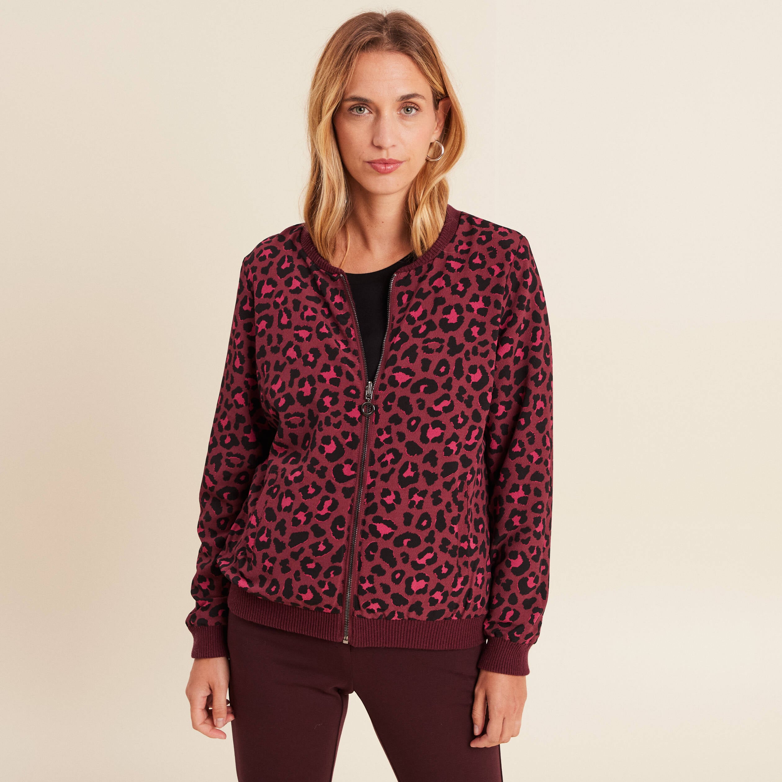 Gilet r&eacute;versible manches longues bordeaux femme