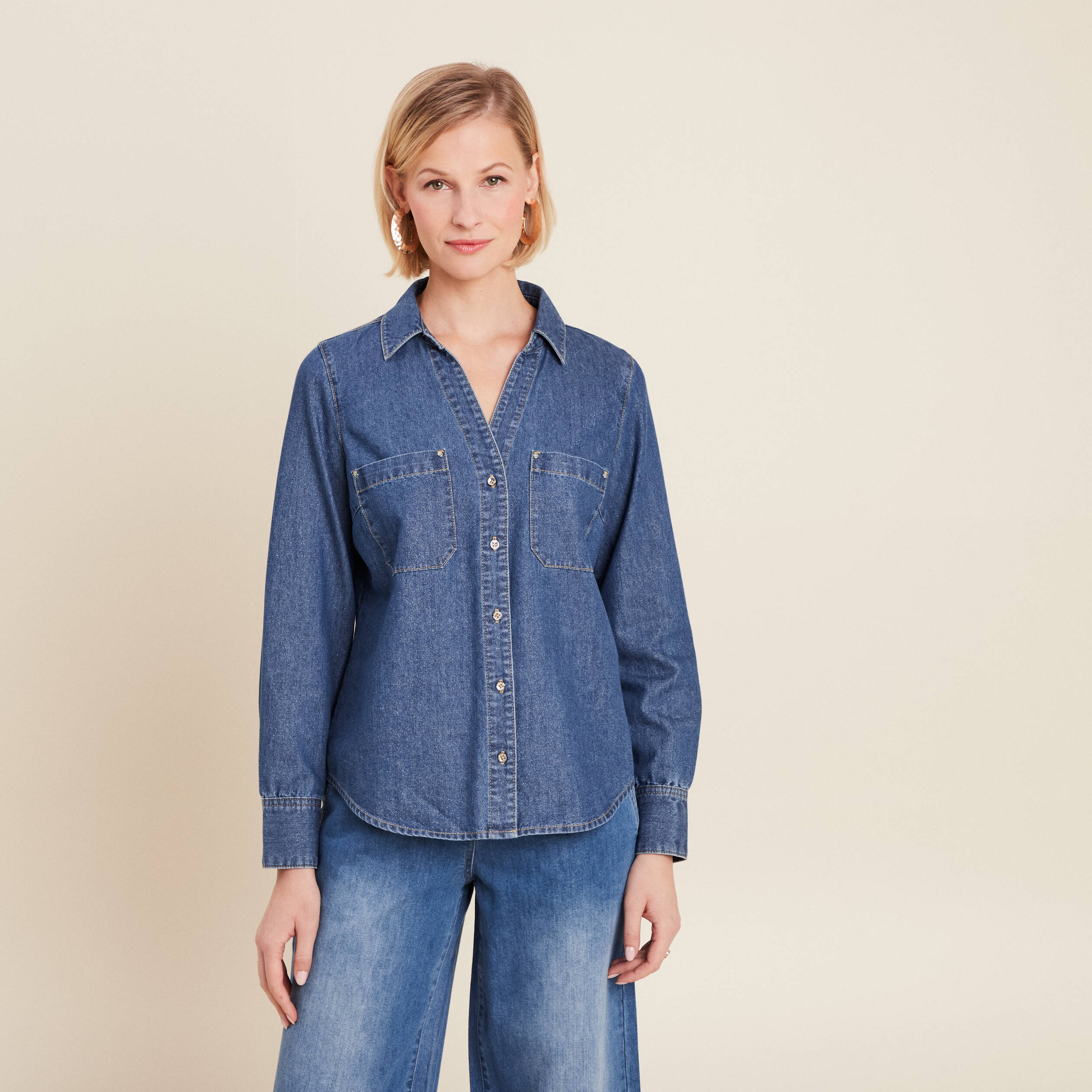 Chemise manches longues jean denim stone femme