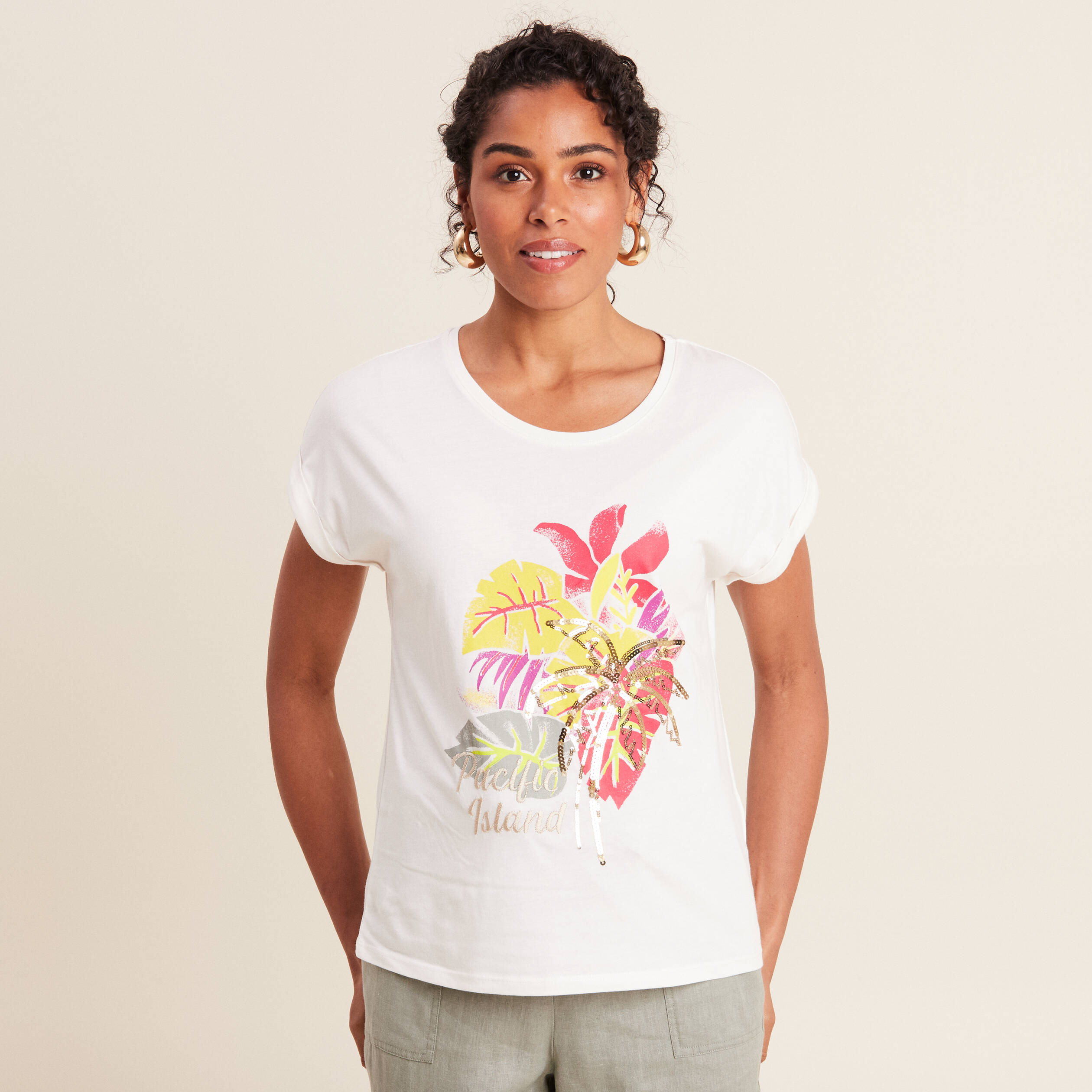 t shirt manches courtes ecru femme T-shirt manches courtes ecru femme