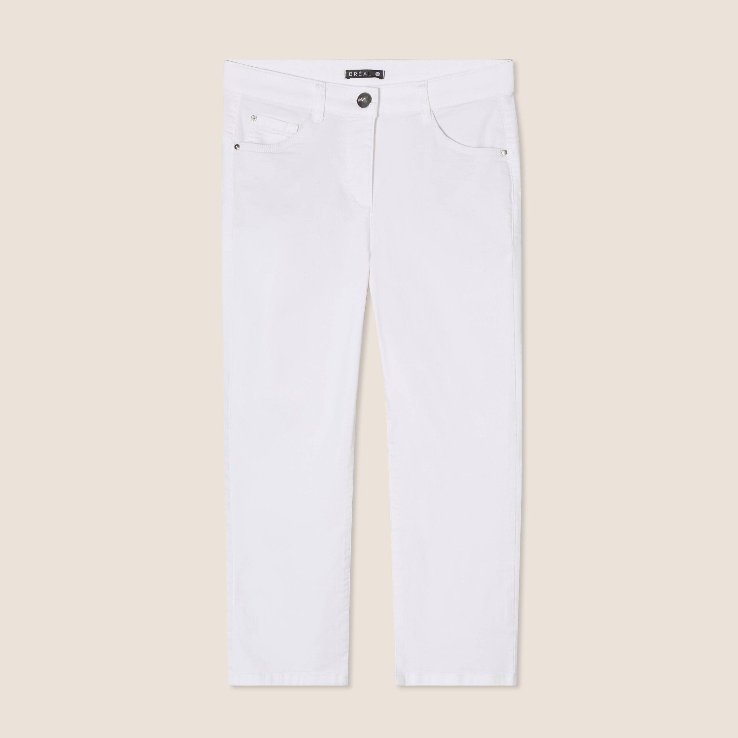 Pantacourt droit taille standard blanc femme