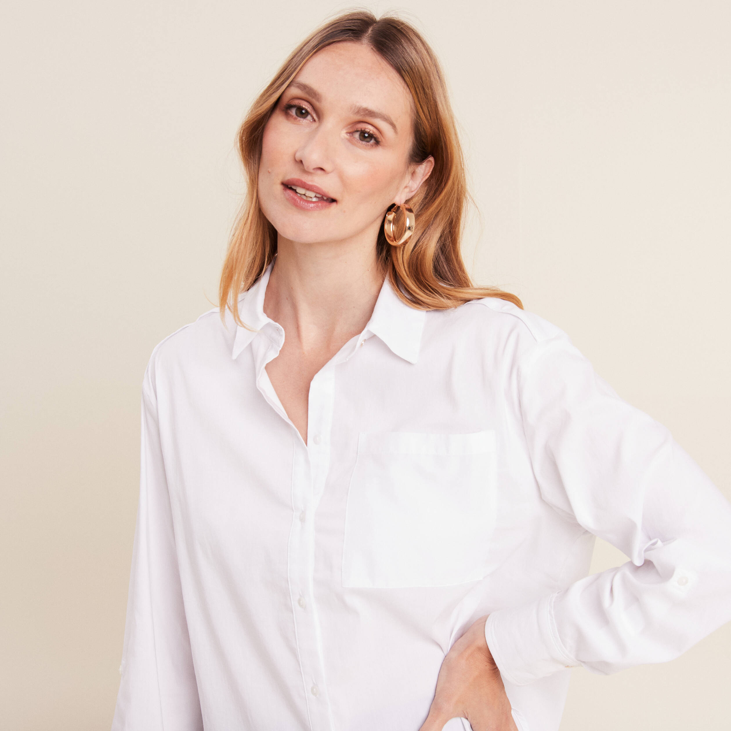 Chemise manches longues ecru femme
