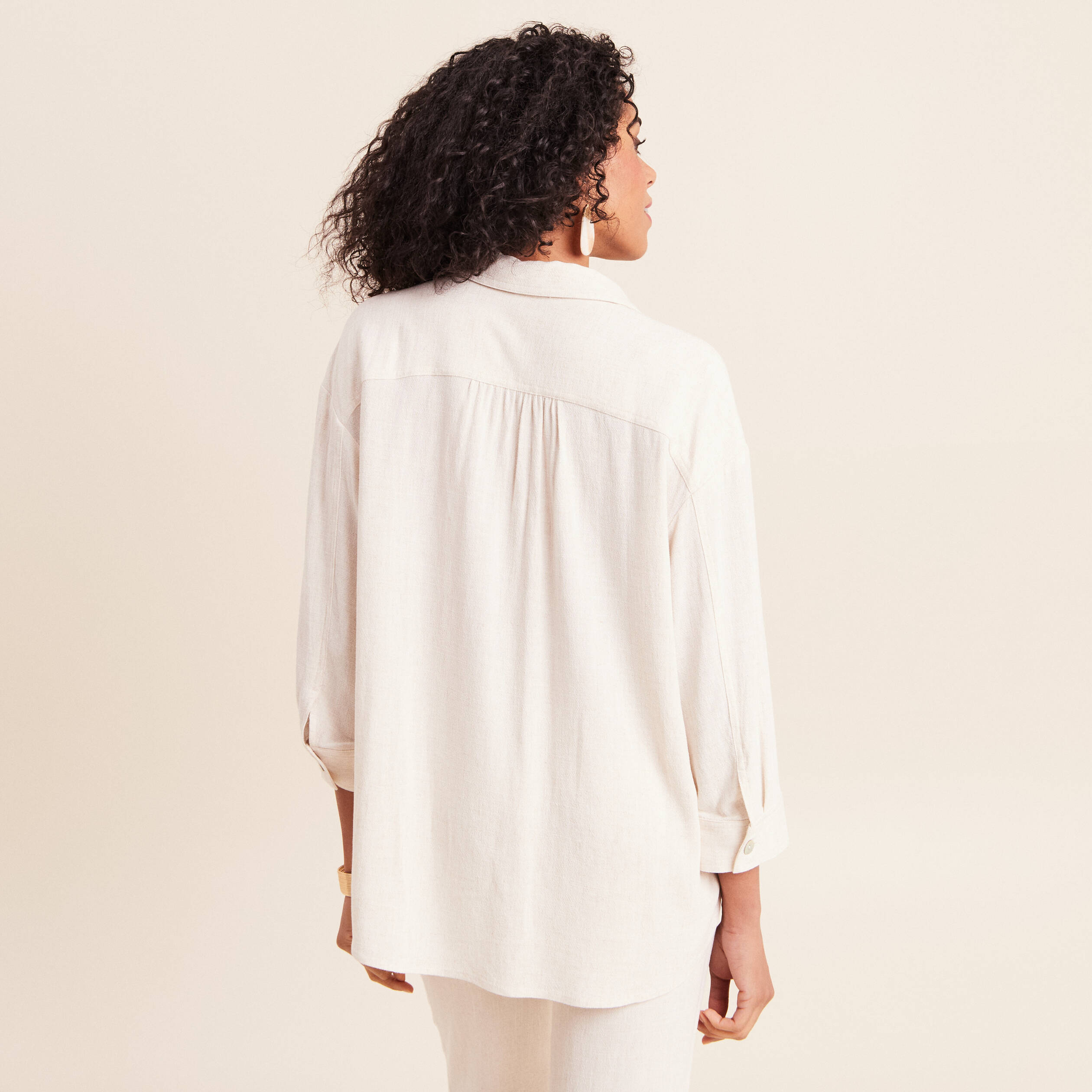 Chemise ample manches 3/4 beige femme
