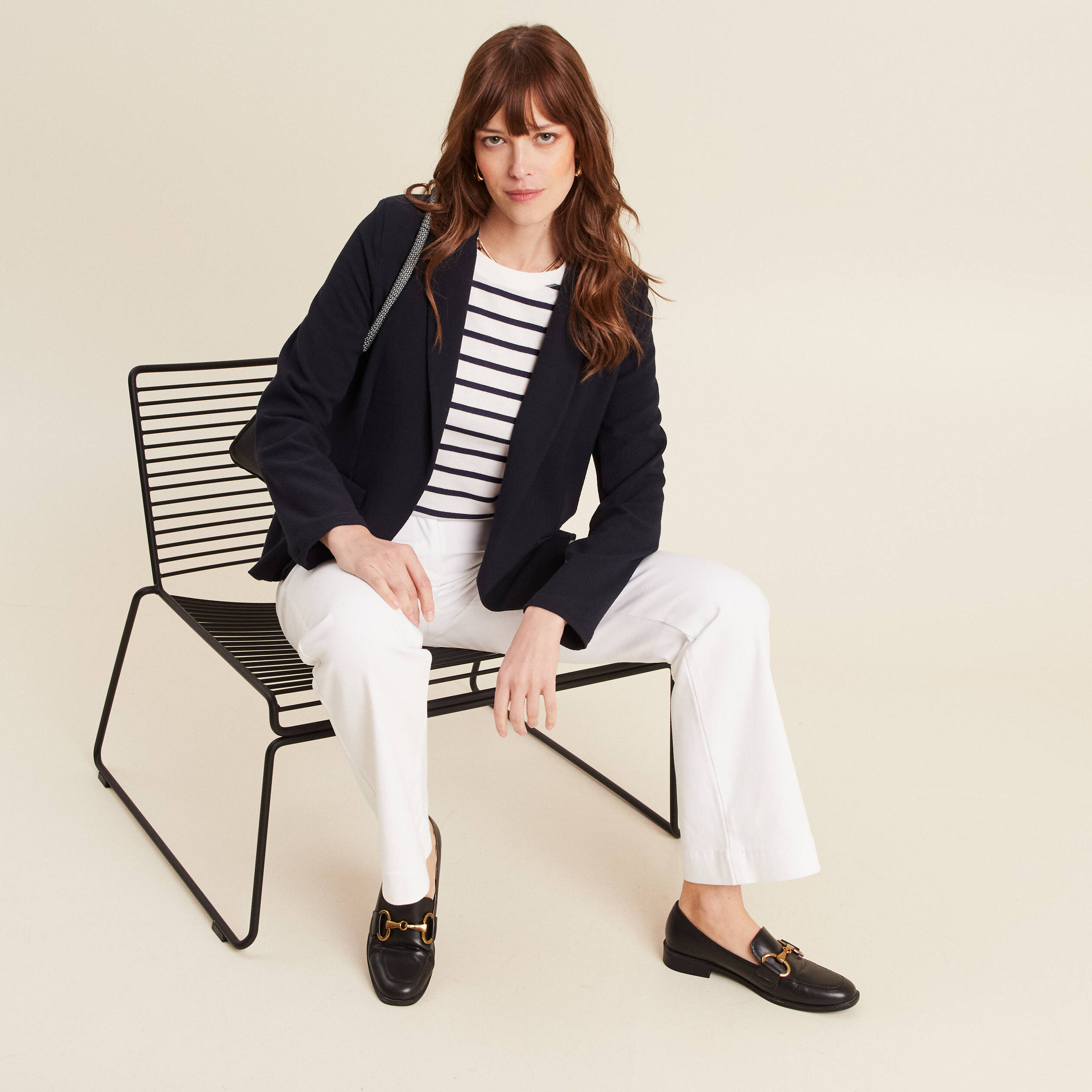 Veste tailleur cintrée bleu foncé femme