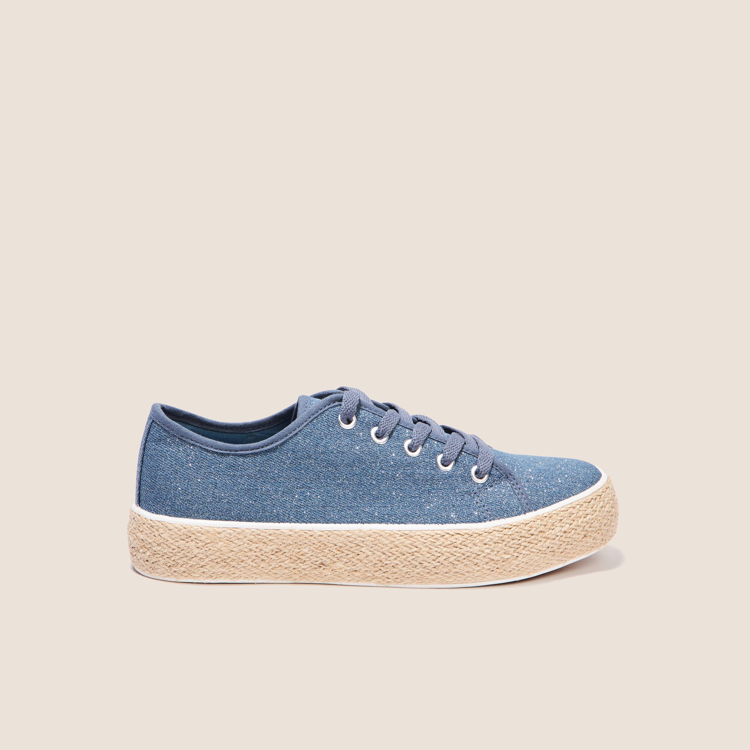 Tennis à lacets en jean denim stone femme