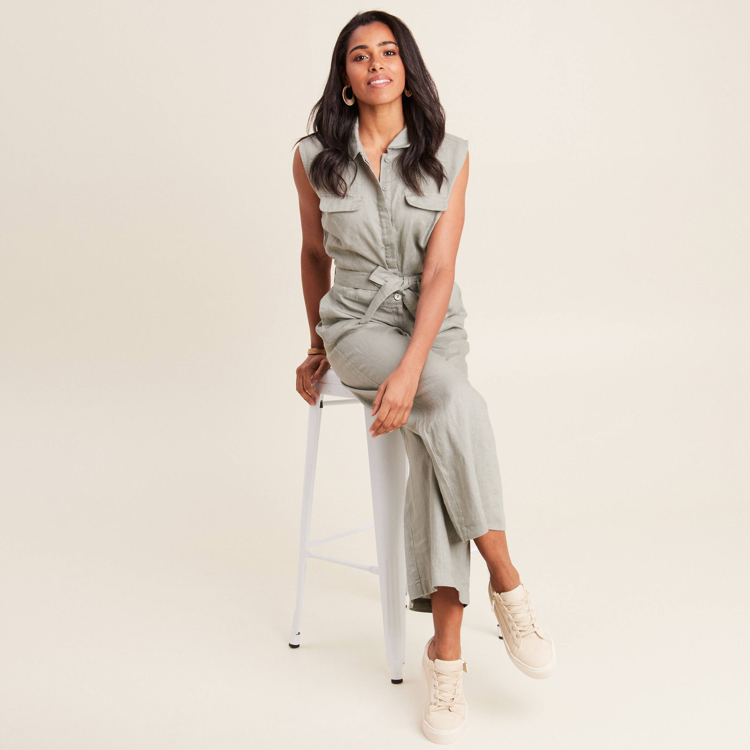 Combinaison pantalon ceinturée vert clair femme