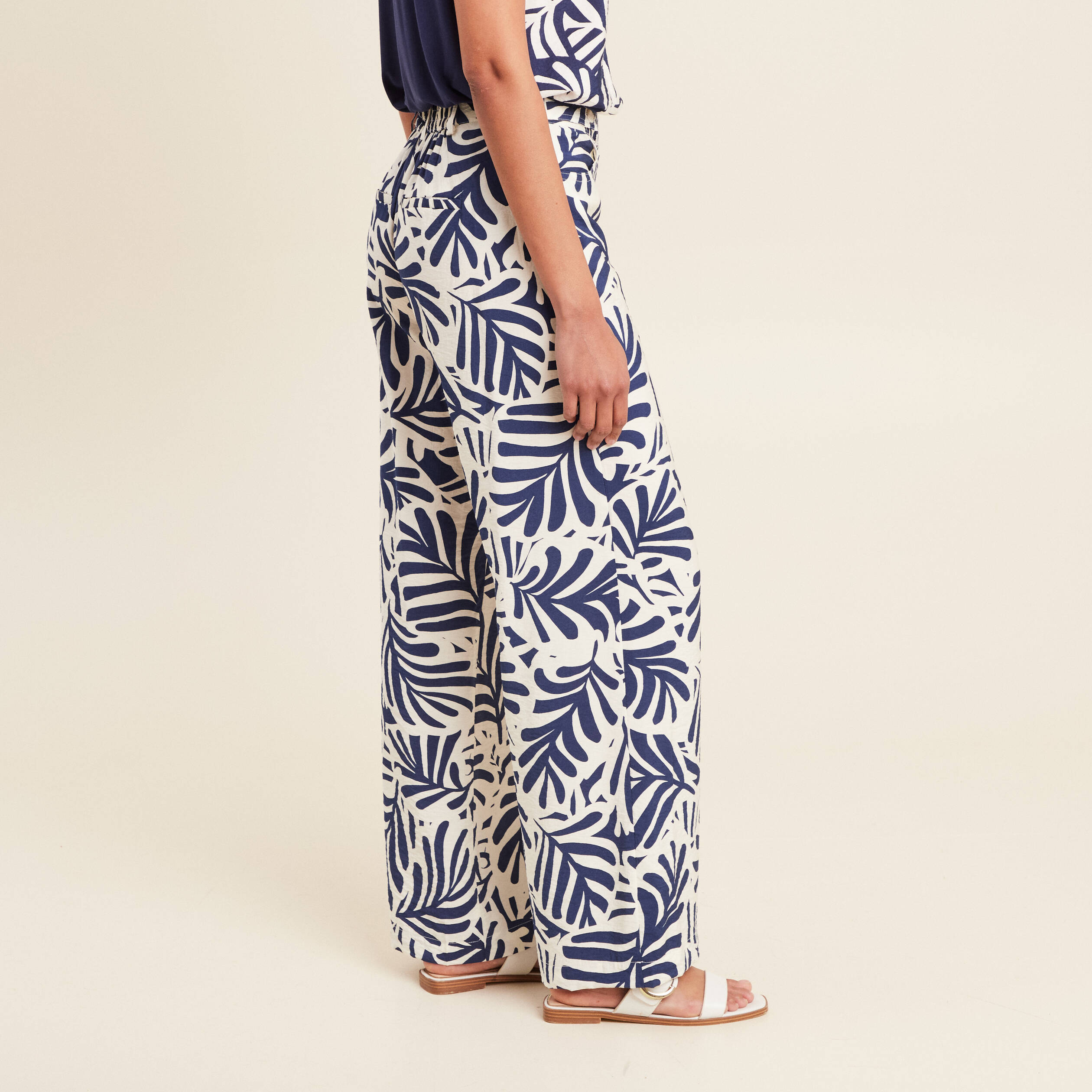 Pantalon flou taille haute blanc femme