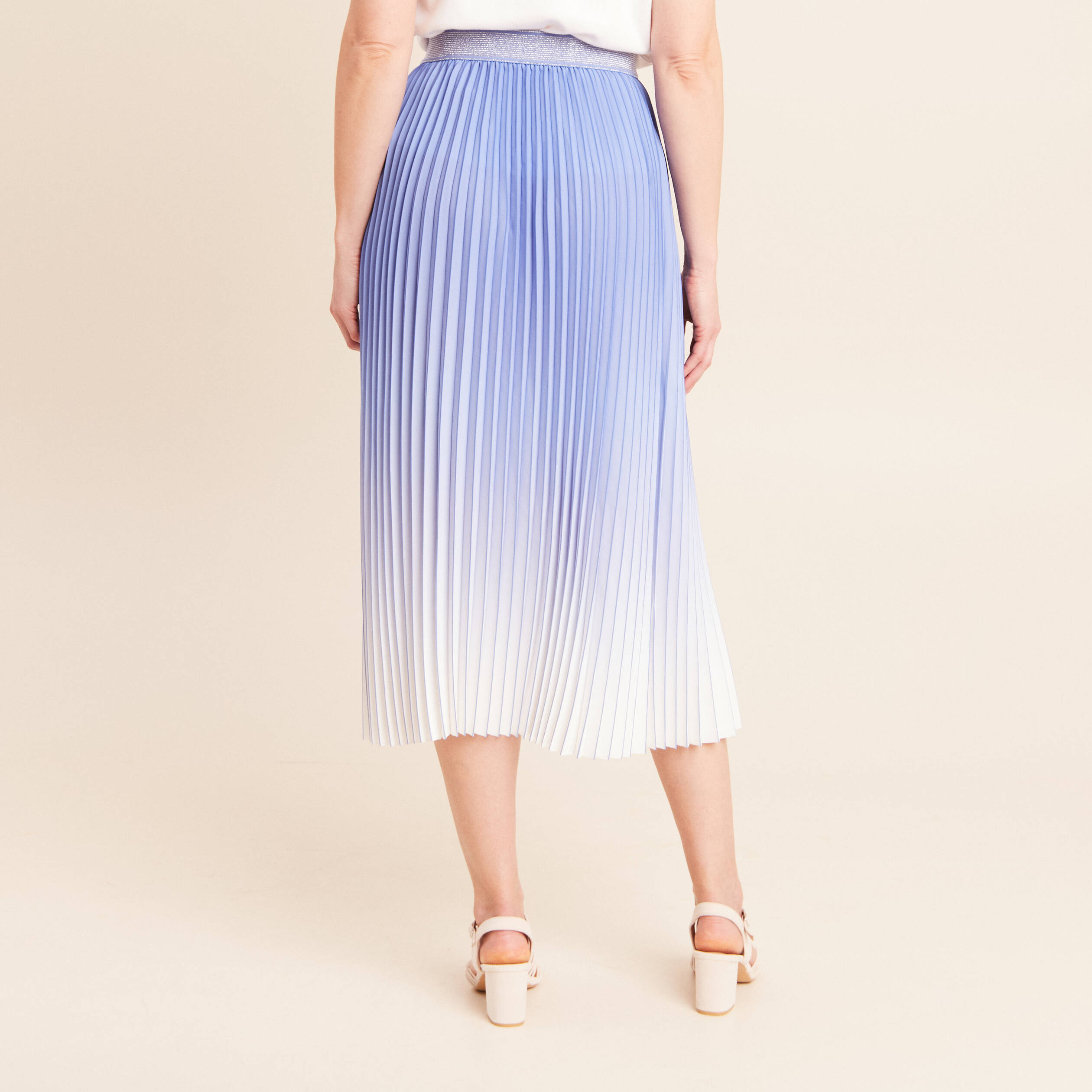 Jupe midi patineuse pliss&eacute;e bleu femme