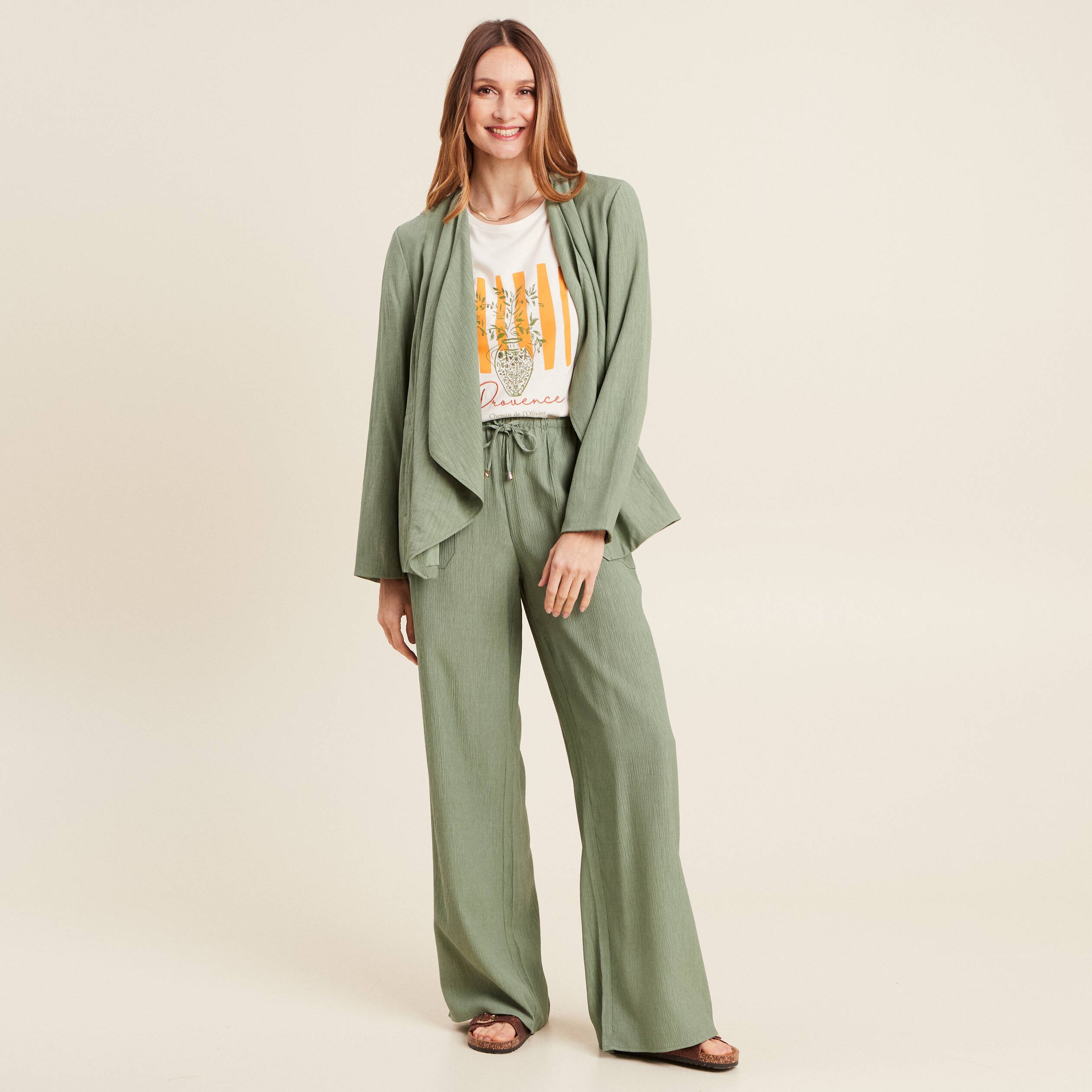 pantalon large fluide vert kaki femme Pantalon large fluide vert kaki femme