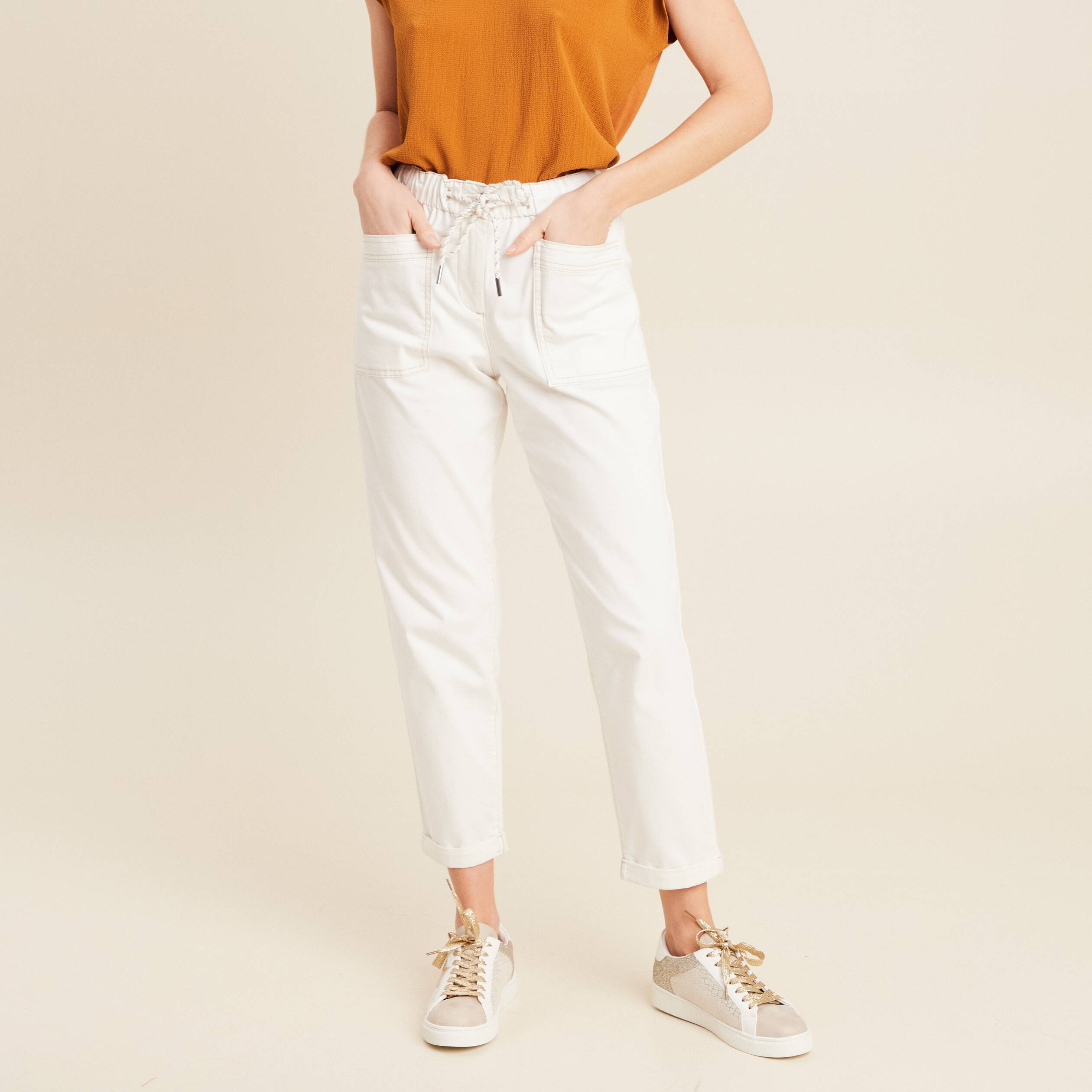 Pantalon coupe mom 7/8&egrave;me blanc femme