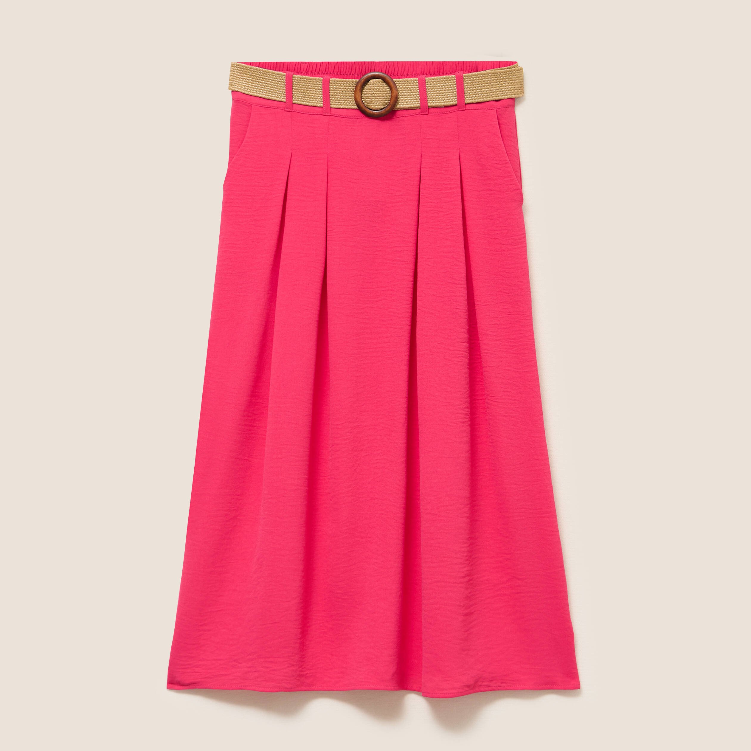 jupe longue evasee ceinturee rouge corail femme Jupe longue évasée ceinturée rouge corail femme