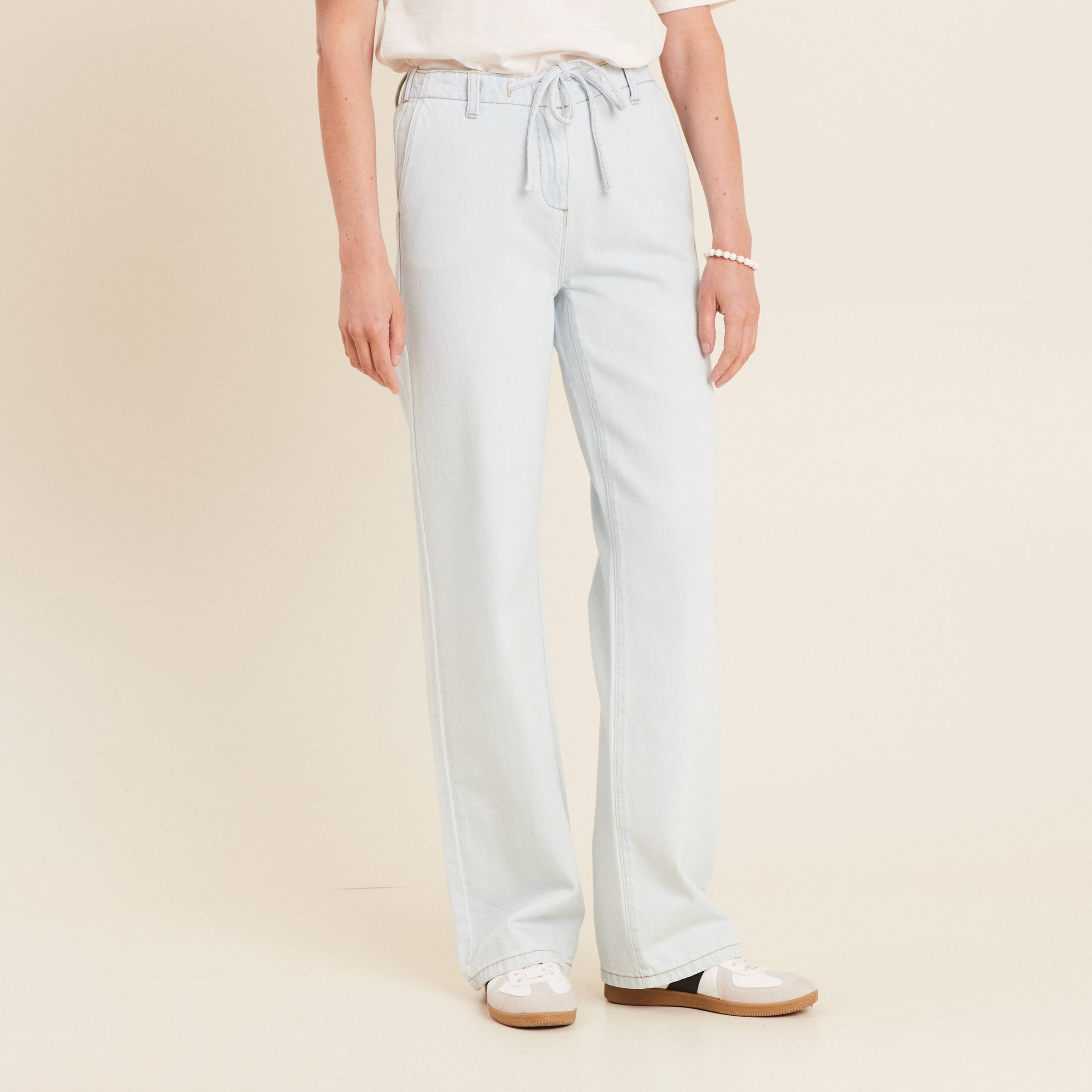 jean large taille haute denim bleach femme Jean large taille haute denim bleach femme