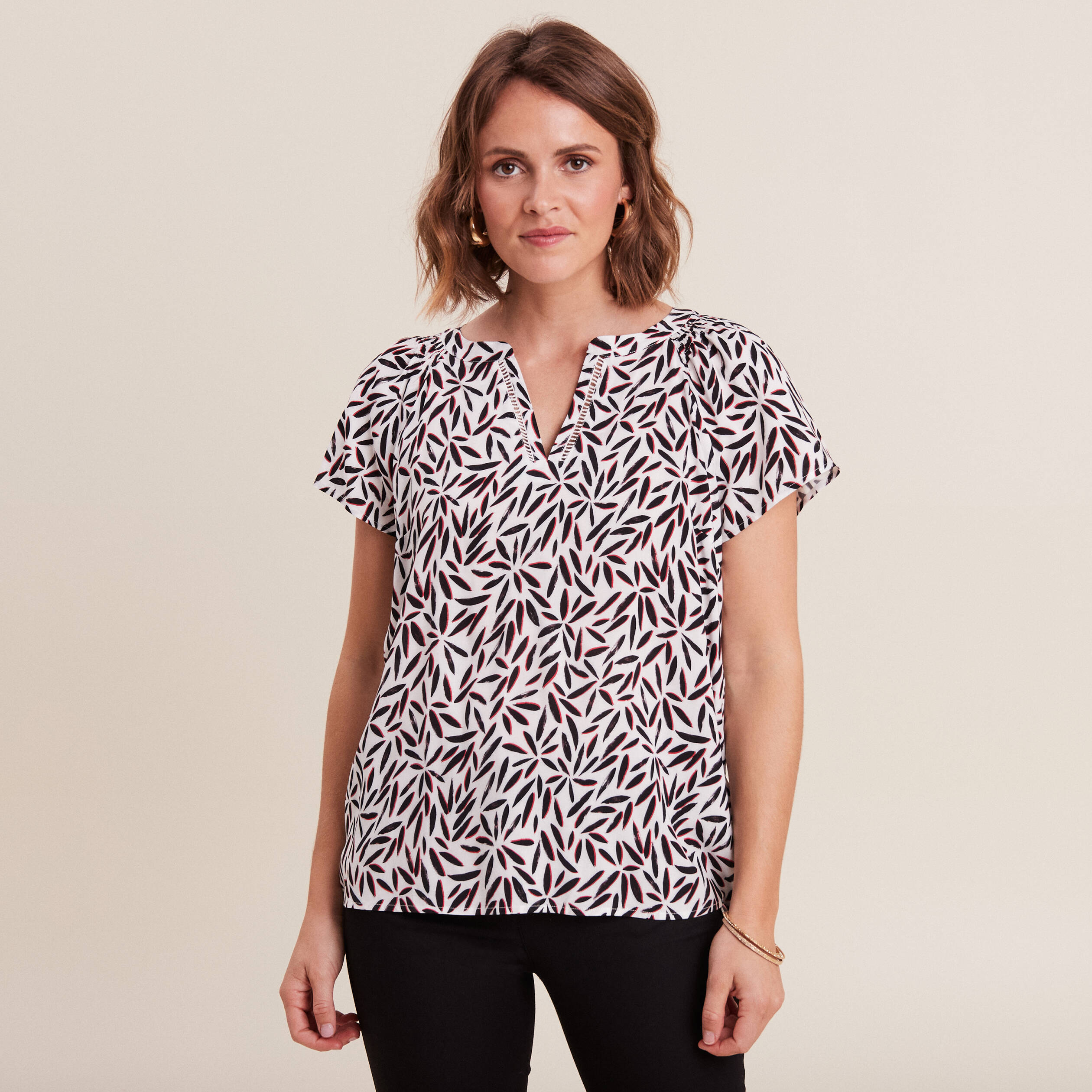 Blouse manches courtes beige femme