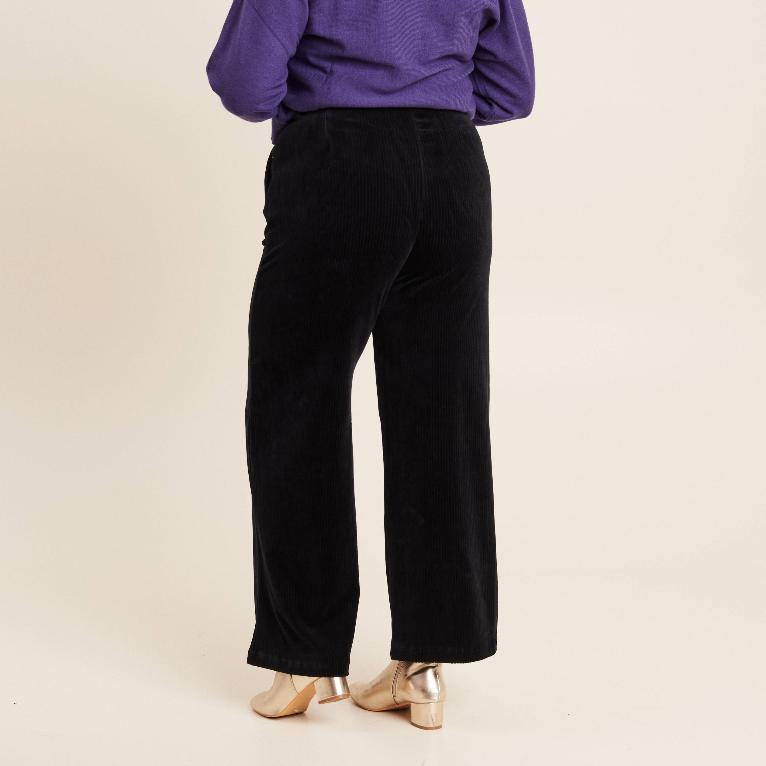 Pantalon large velours noir femme