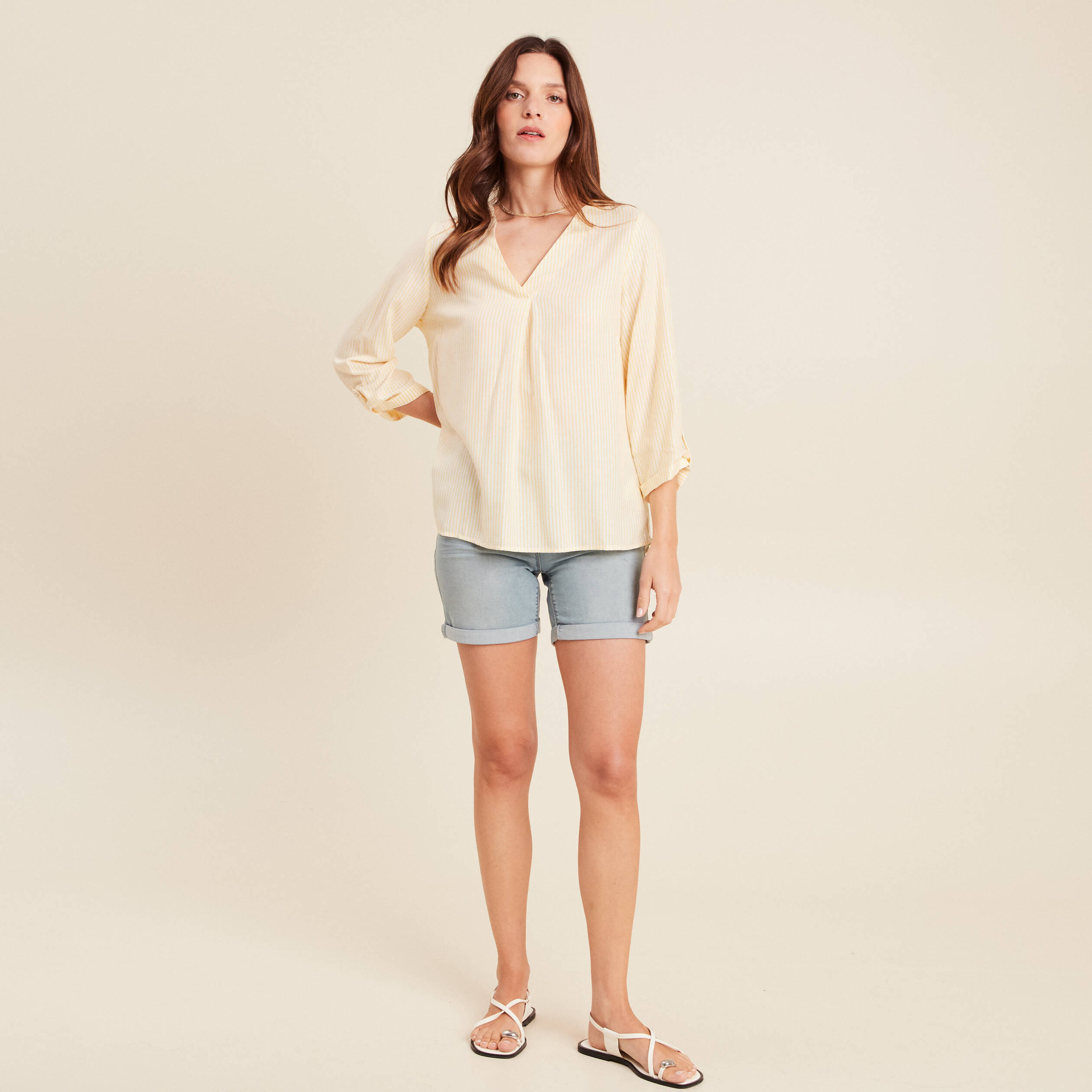 blouse fluide manches 34 jaune femme blouse fluide manches 3/4 jaune femme