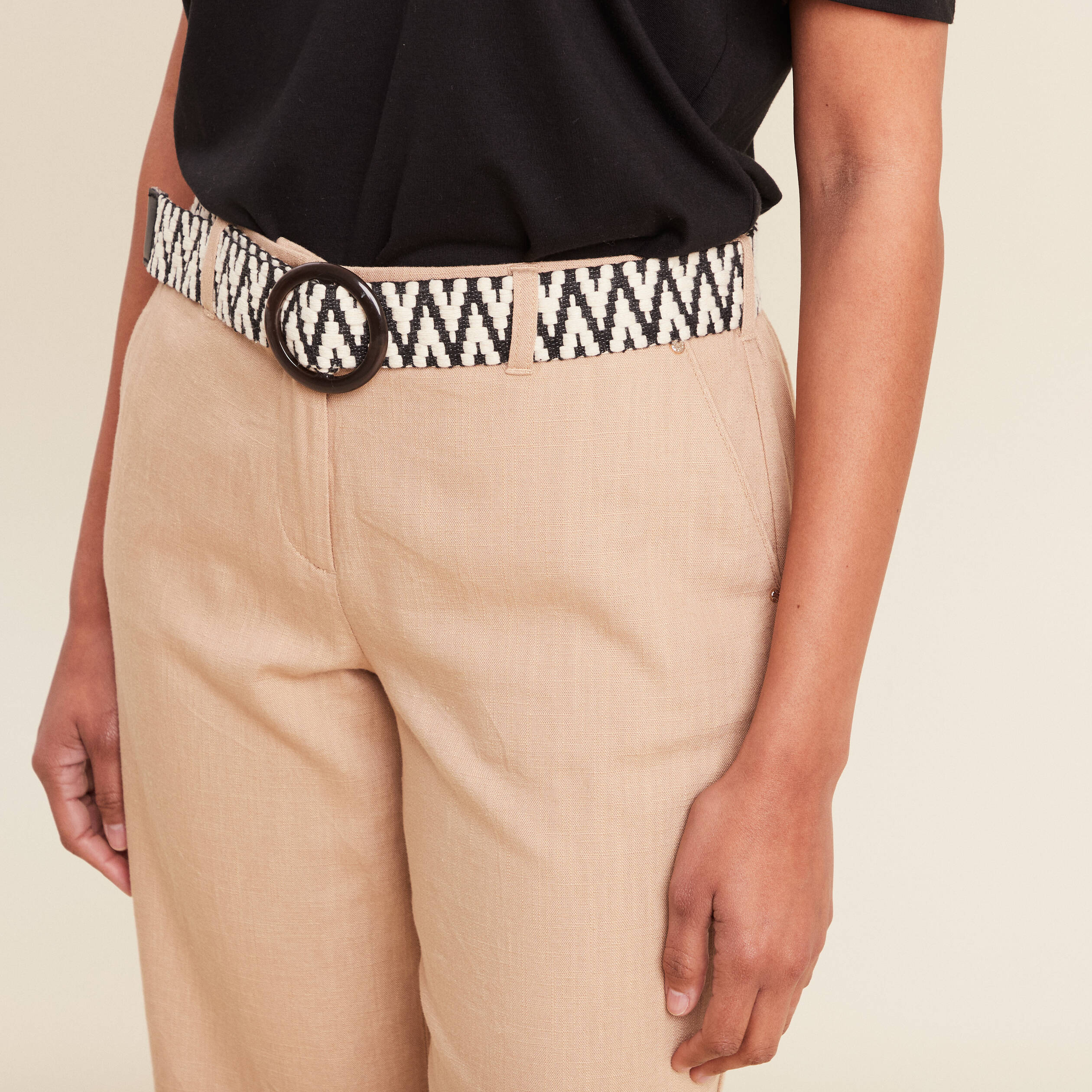 Pantalon large 7/8ème ceinturé sable femme