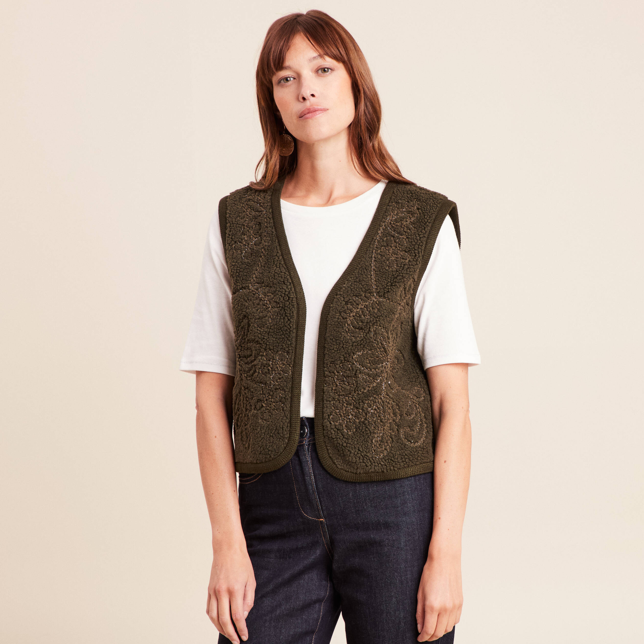 Vert Kaki Gilet Sans Manche Kaki Gilet Sans Manches Sans Col Vert