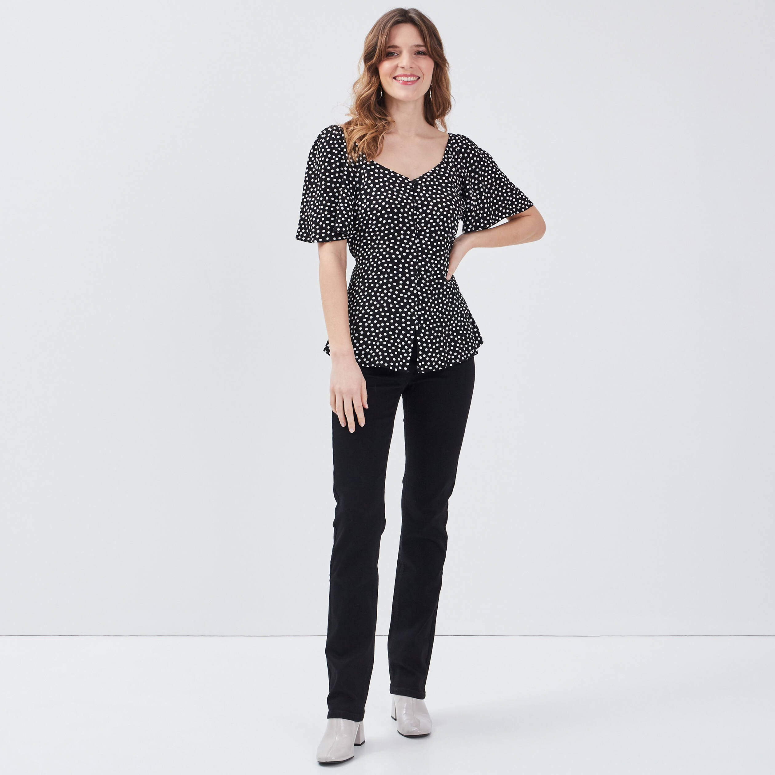Pantalon large taille haute noir femme