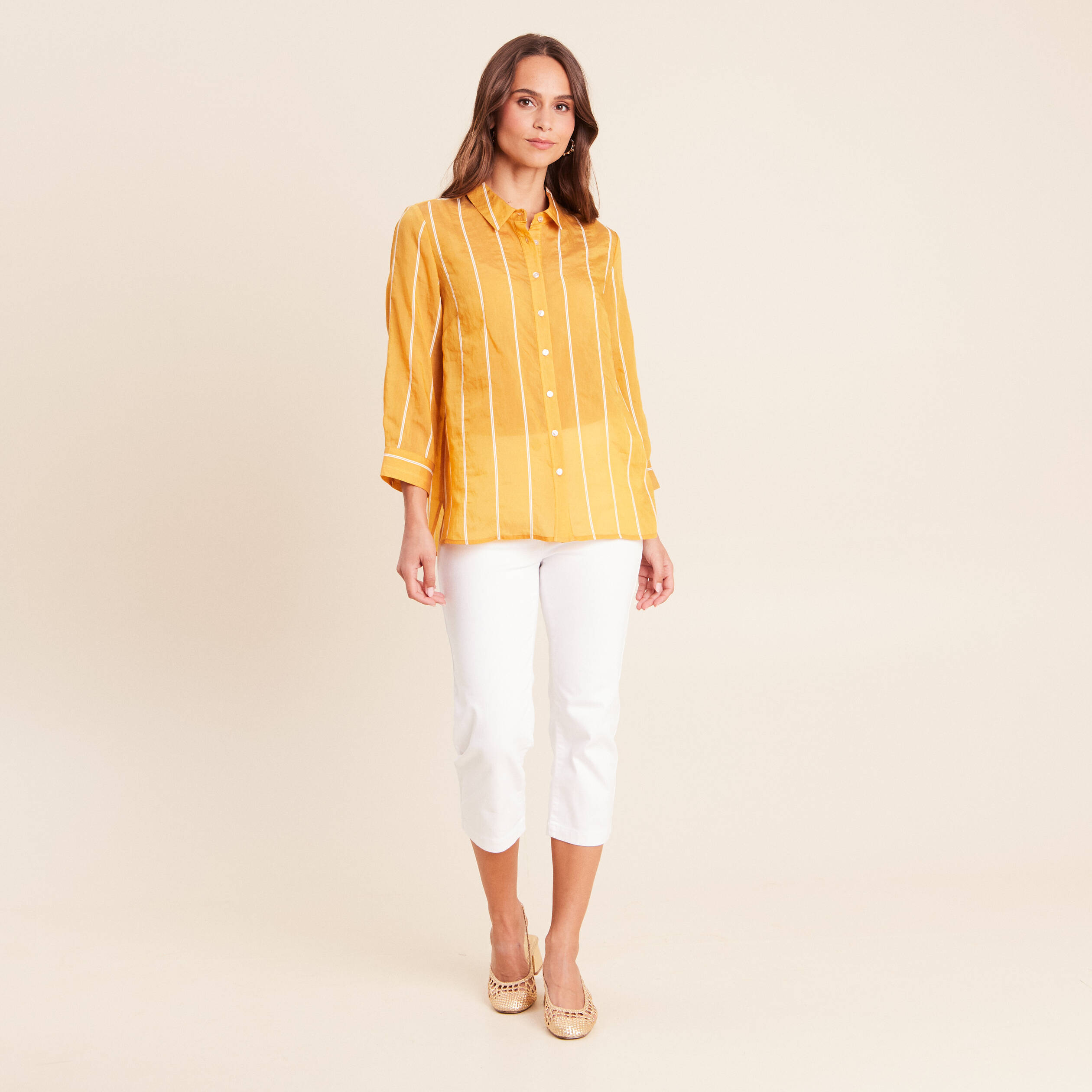 Chemise ample manches 3/4 col chemise jaune femme