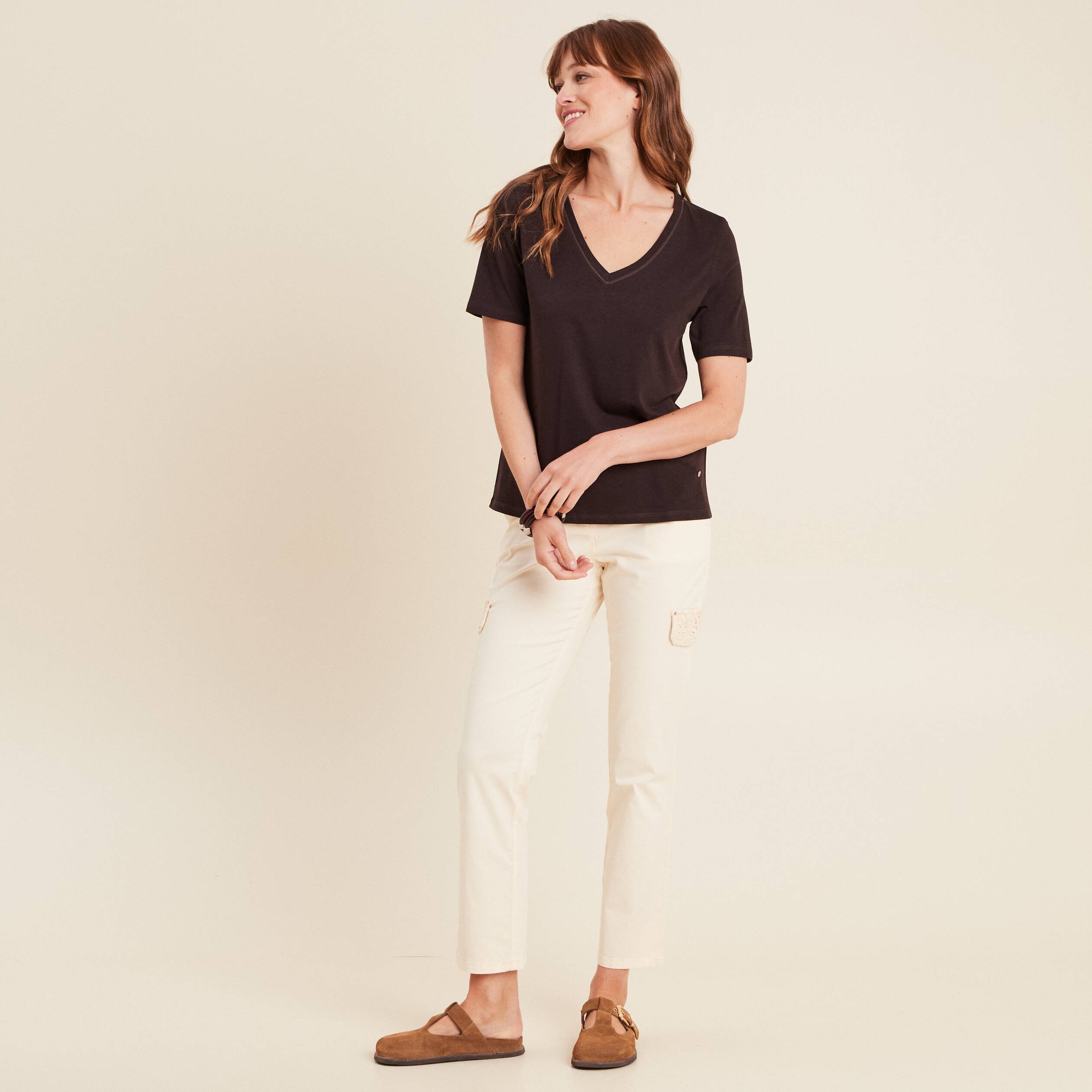 t shirt manches courtes marron fonce femme T-shirt manches courtes marron foncé femme