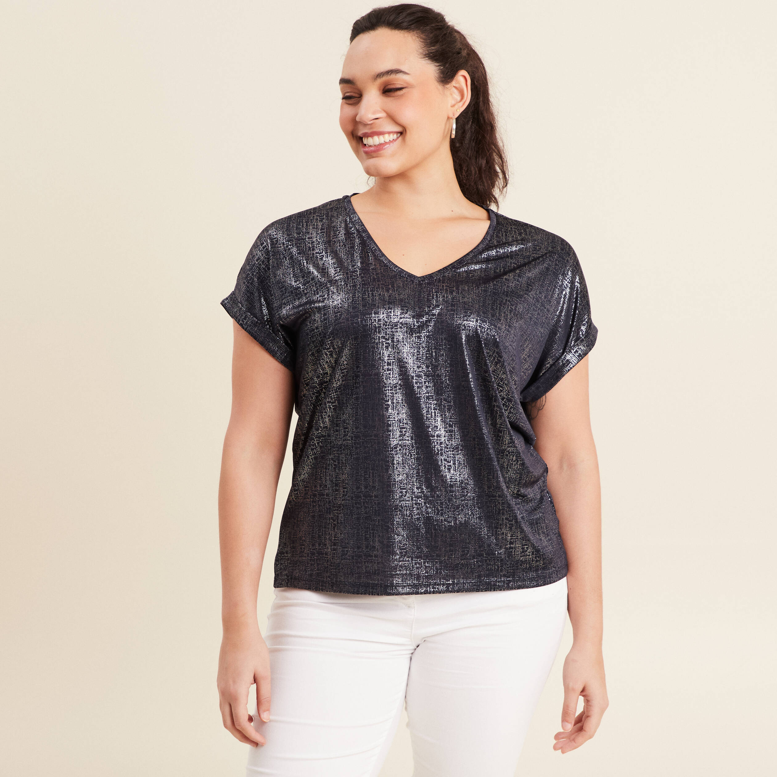 T-shirt manches courtes bleu foncé femme