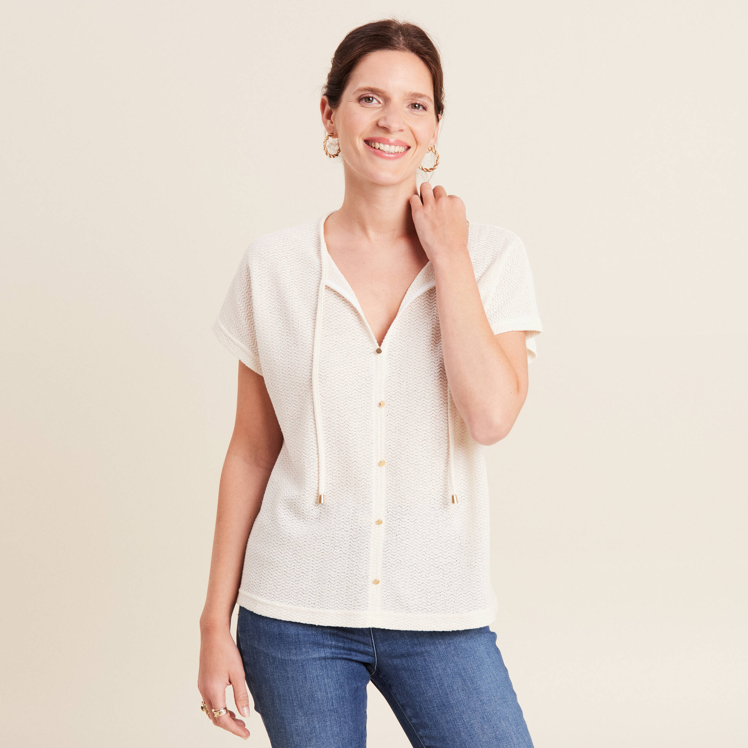 T-shirt manches courtes ecru femme