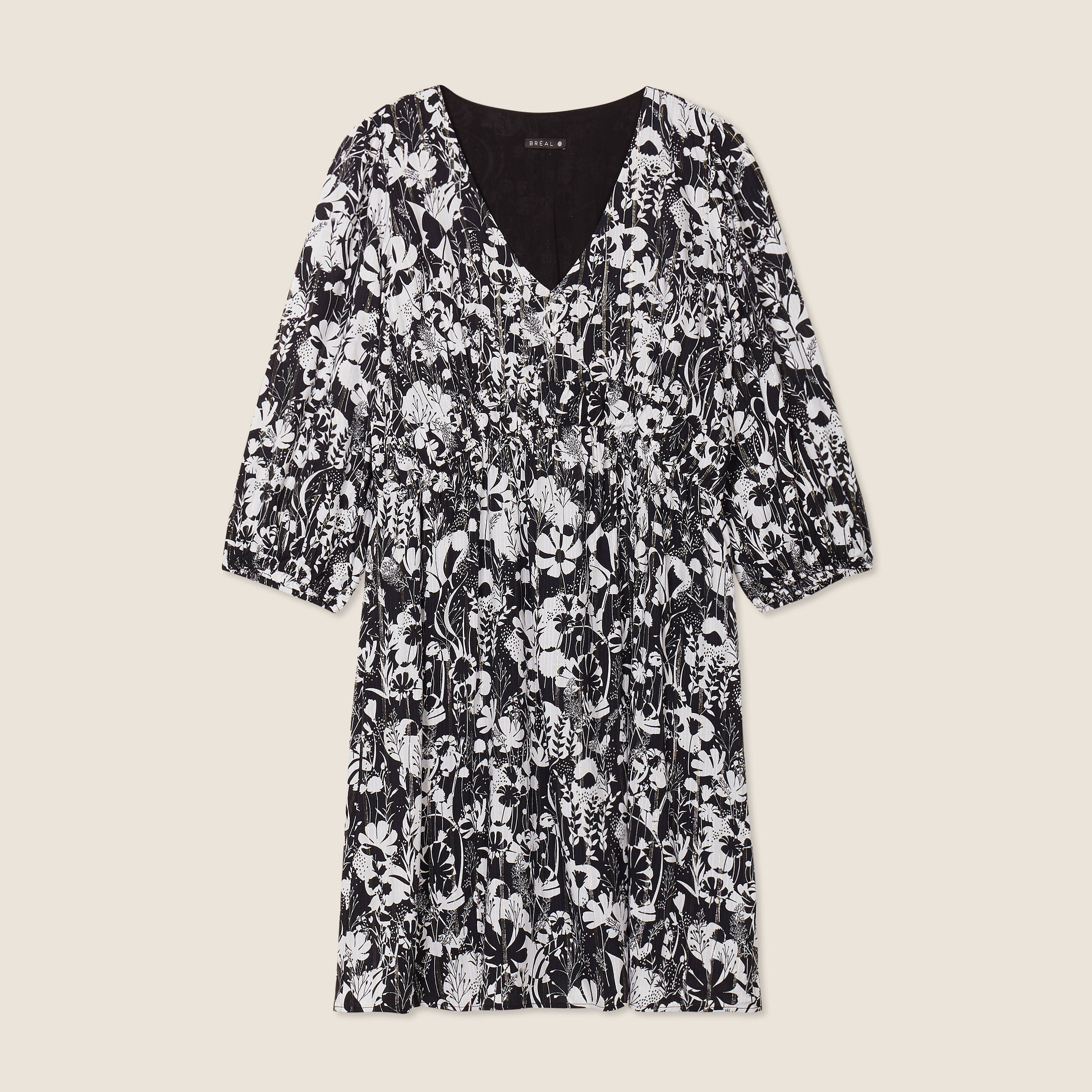 Robe évasée manches 3/4 noir femme