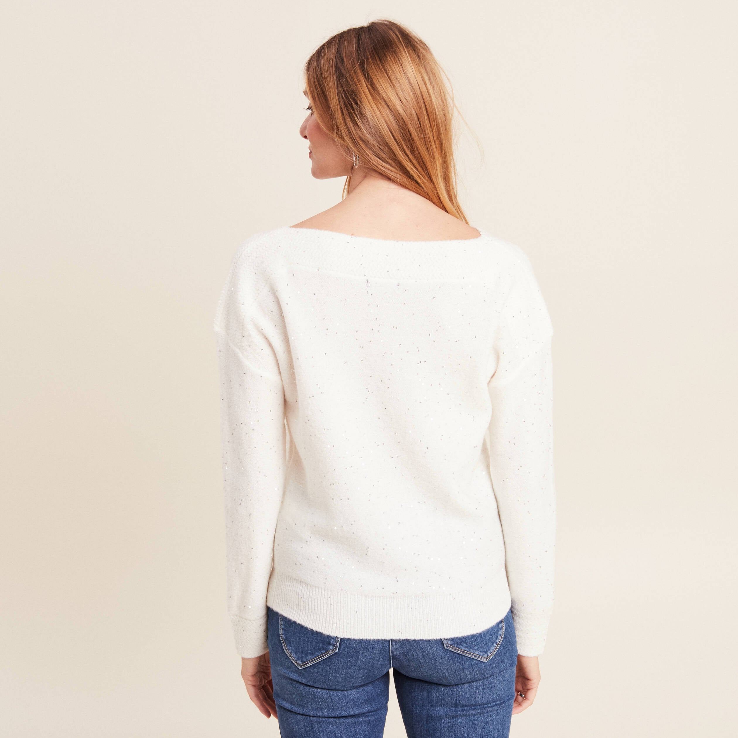 Pull manches longues ecru femme