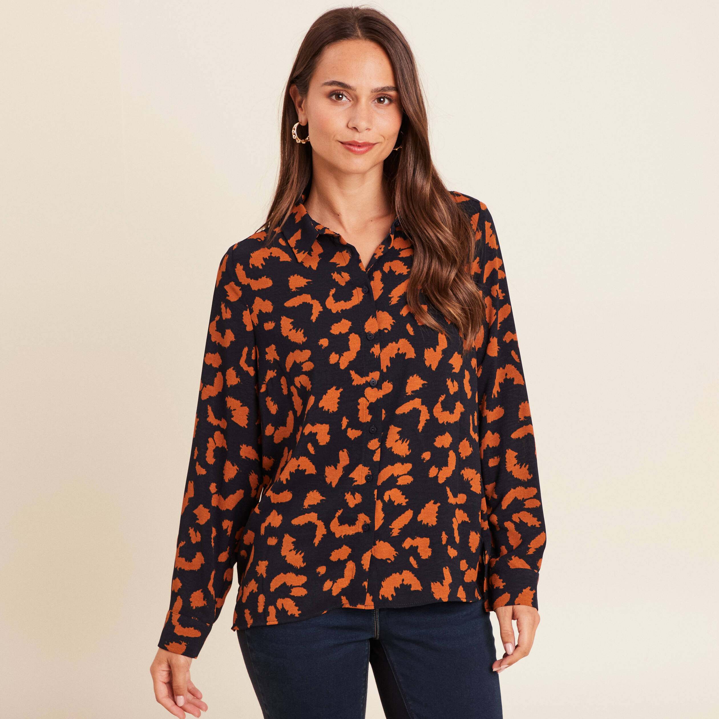 chemise manches longues marron cognac femme Chemise manches longues marron cognac femme