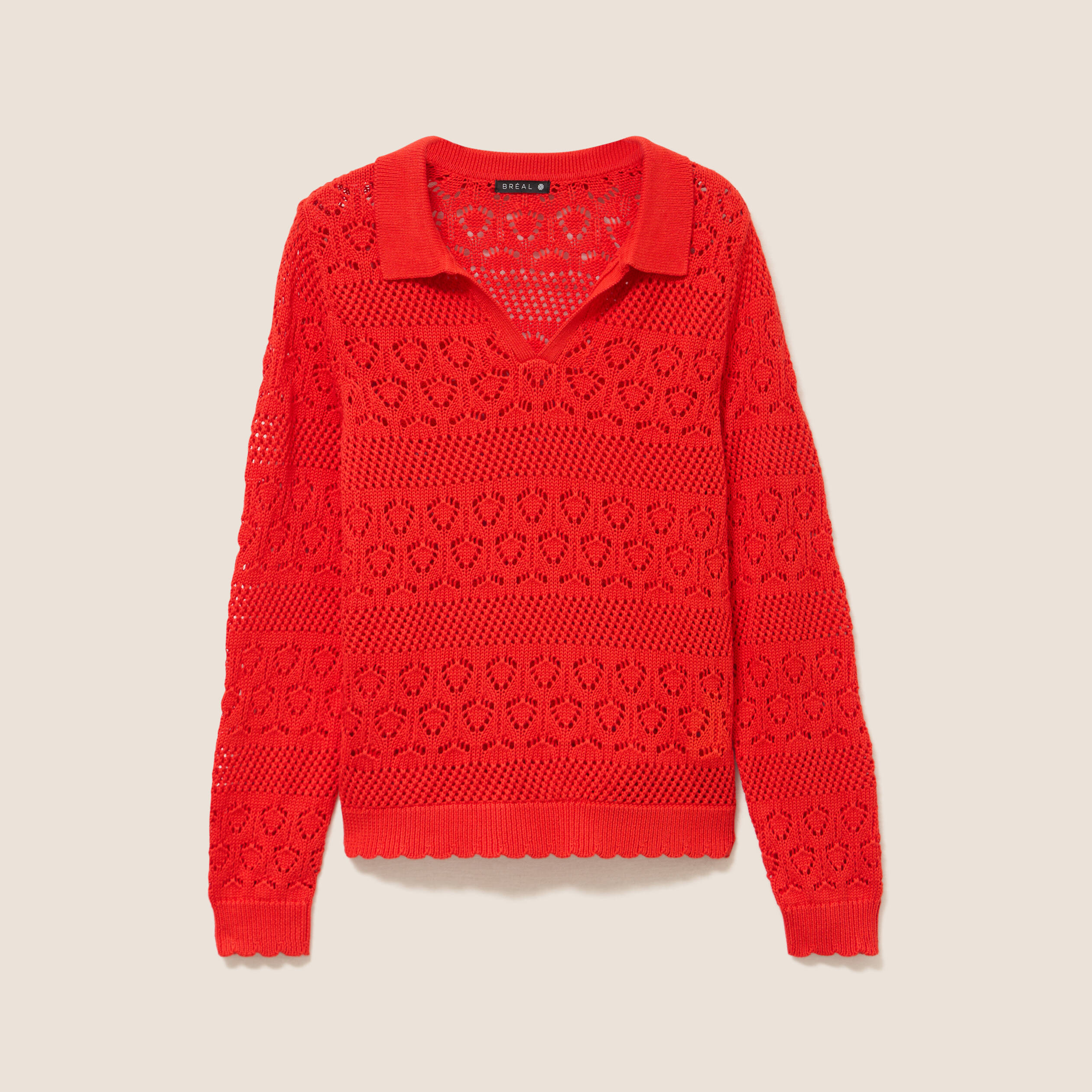 Polo d&eacute;tails ajour&eacute;s orange fonc&eacute; femme