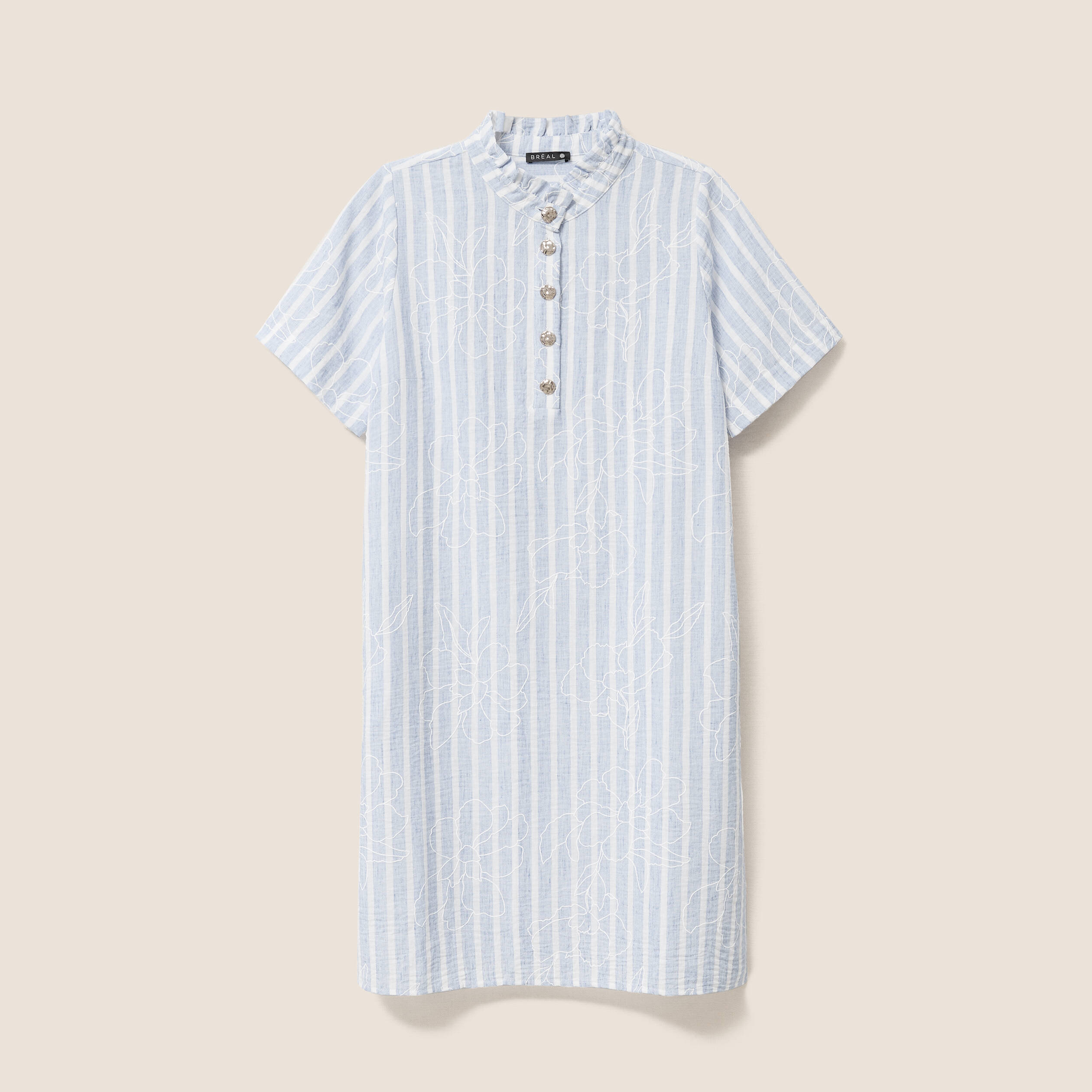 Robe droite courte col montant bleu femme