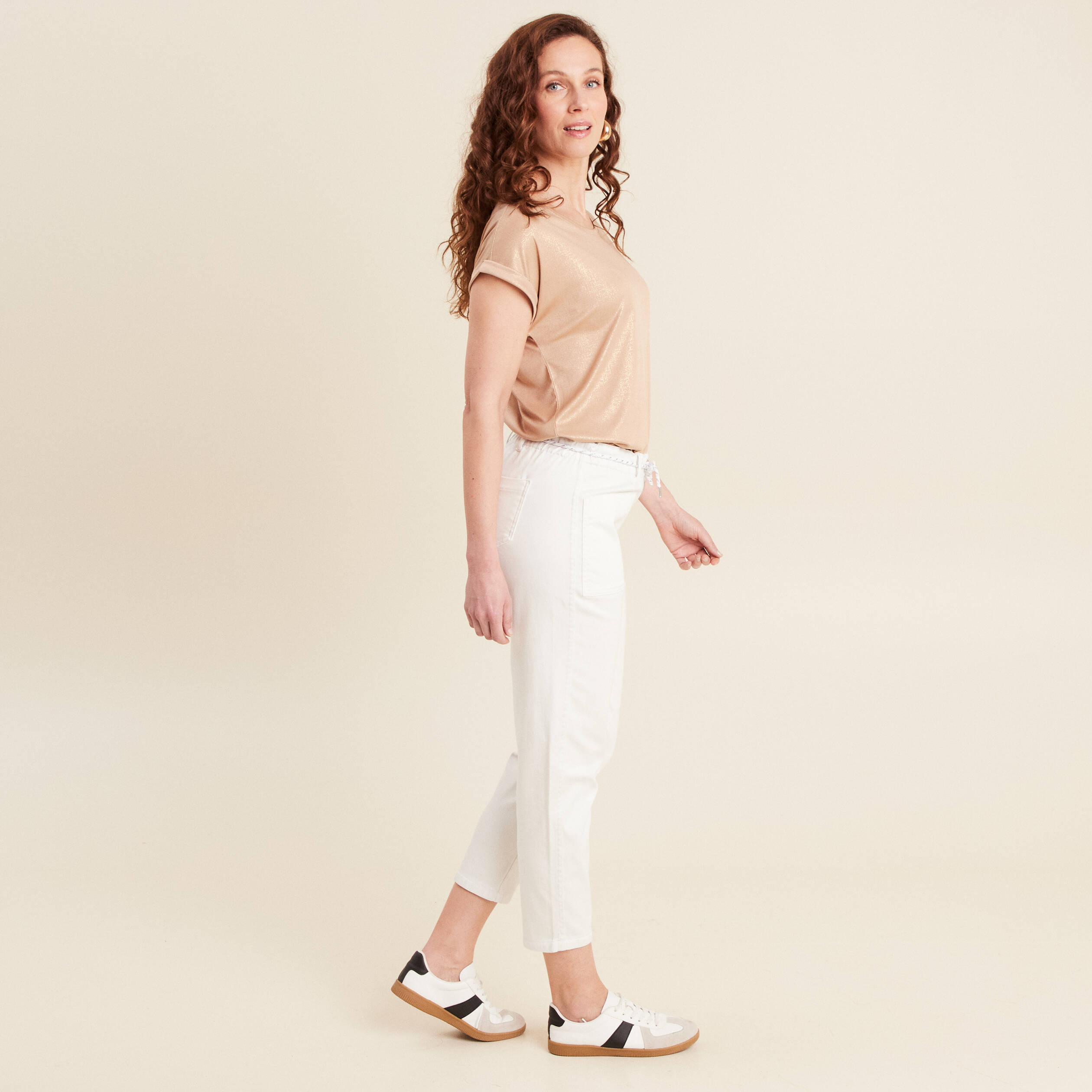 Pantalon droit réversible blanc femme