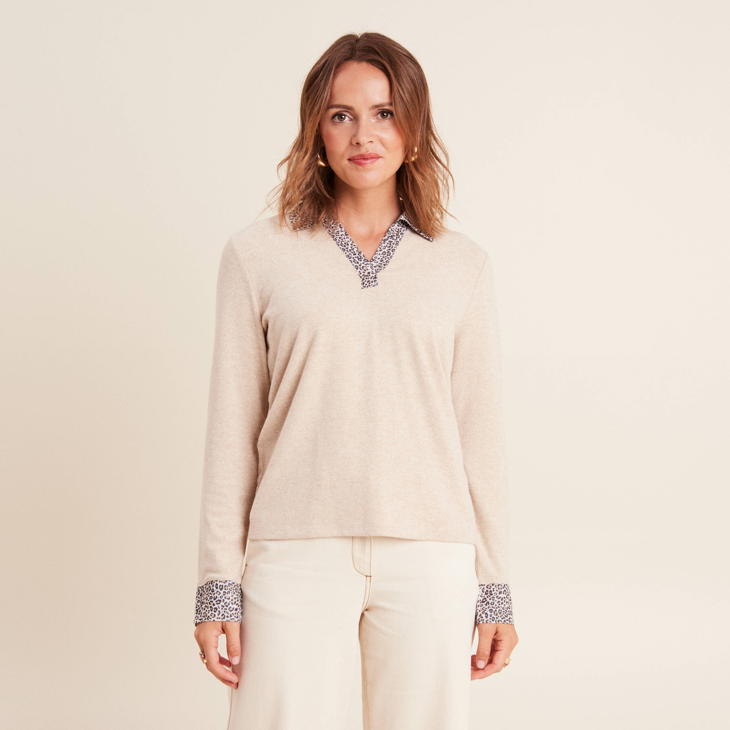 T-shirt manches longues creme femme